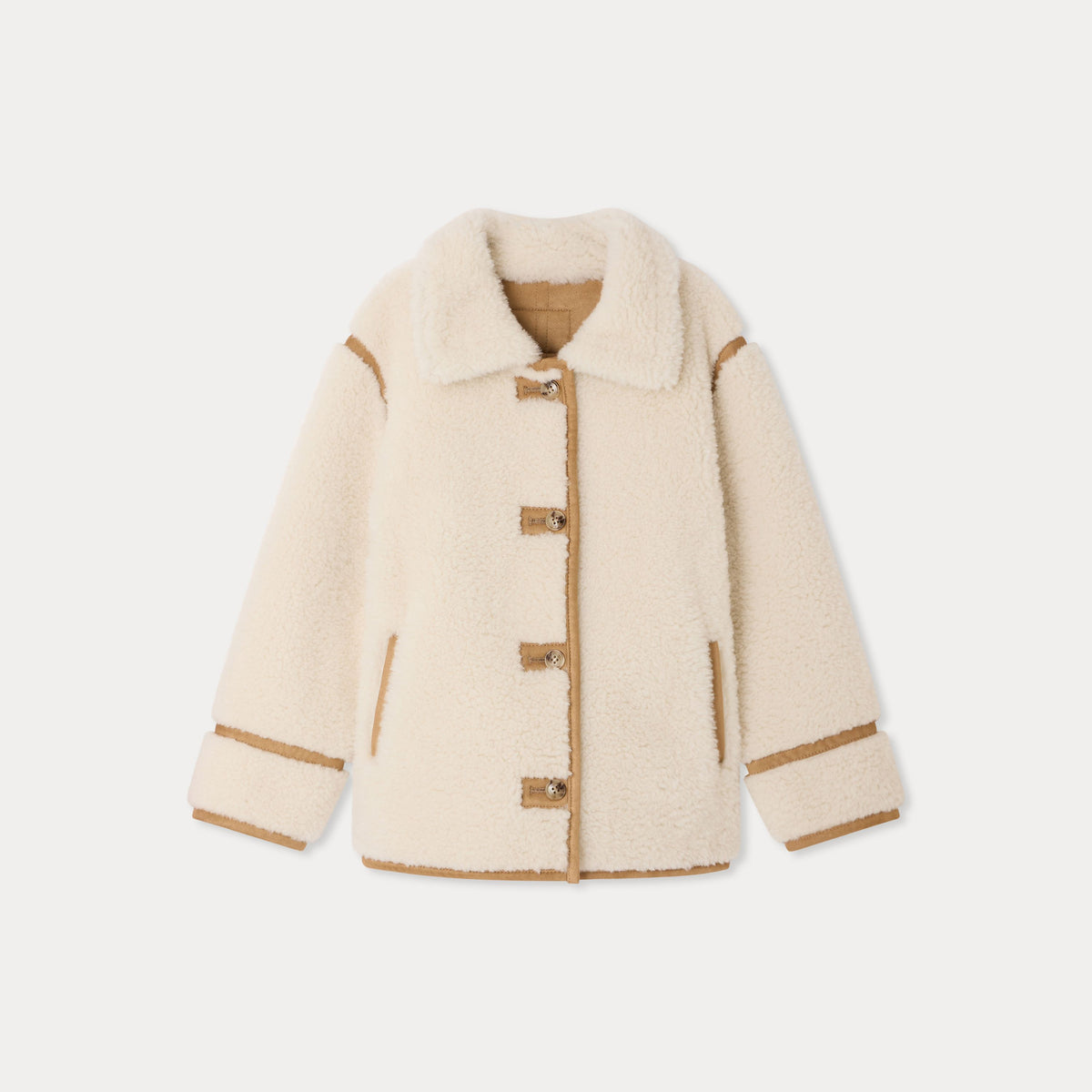 Girls White Sherpa Fleece Coat