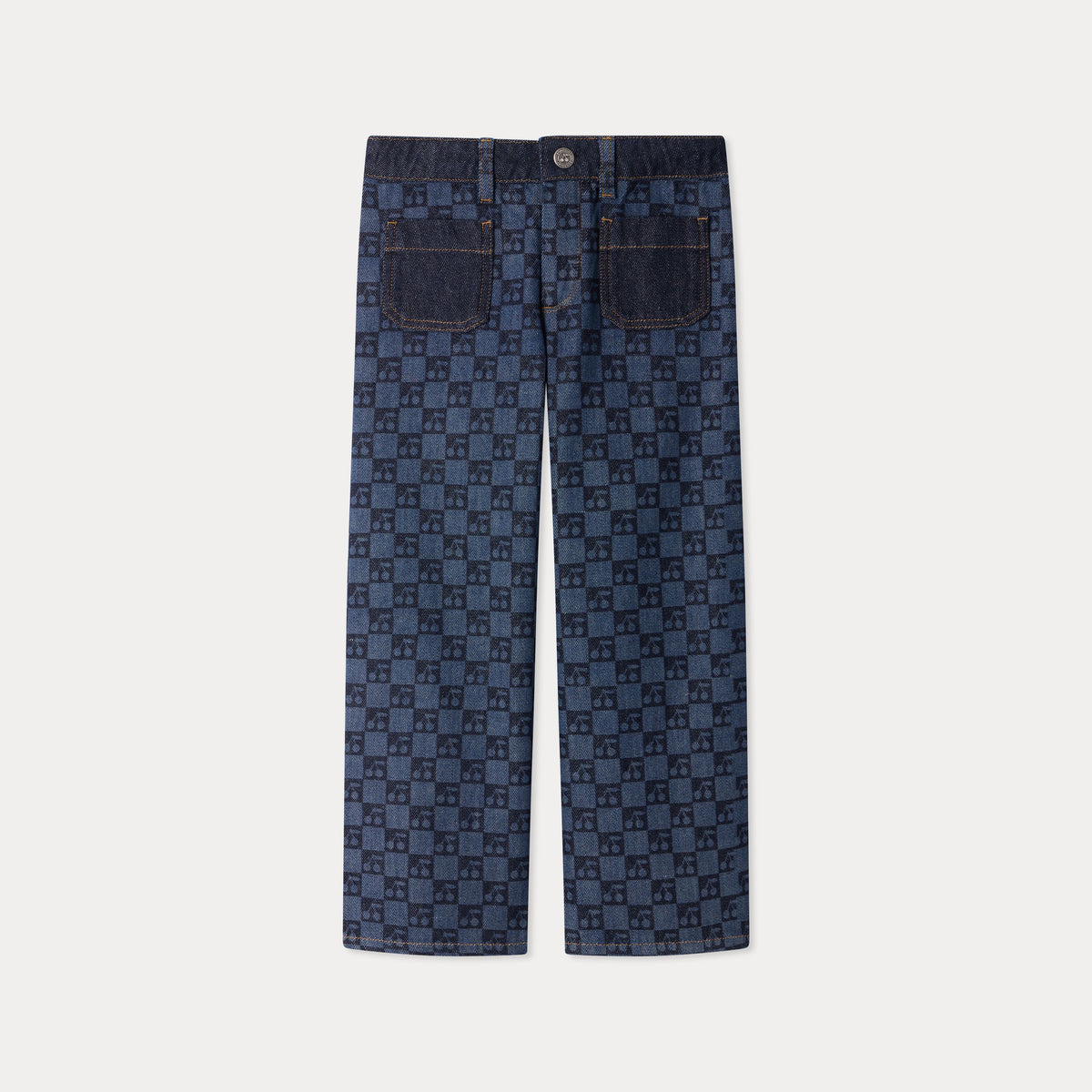 Pantalon en jean à carreaux bleu foncé pour femme