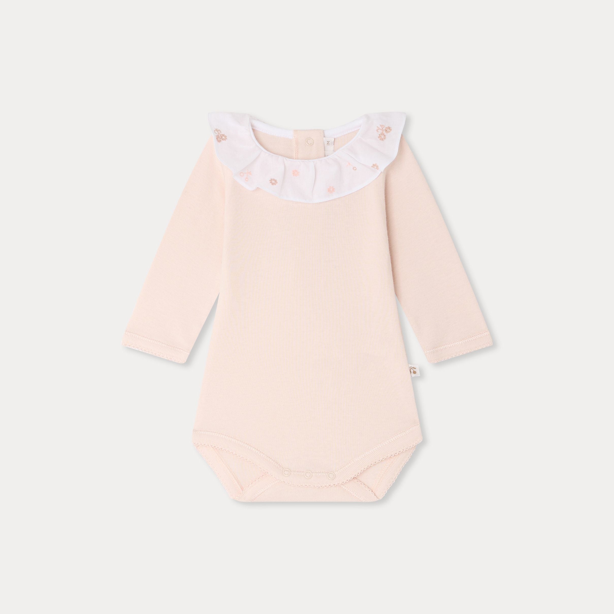 Baby Girls Light Pink Ruffled Cotton Babysuit