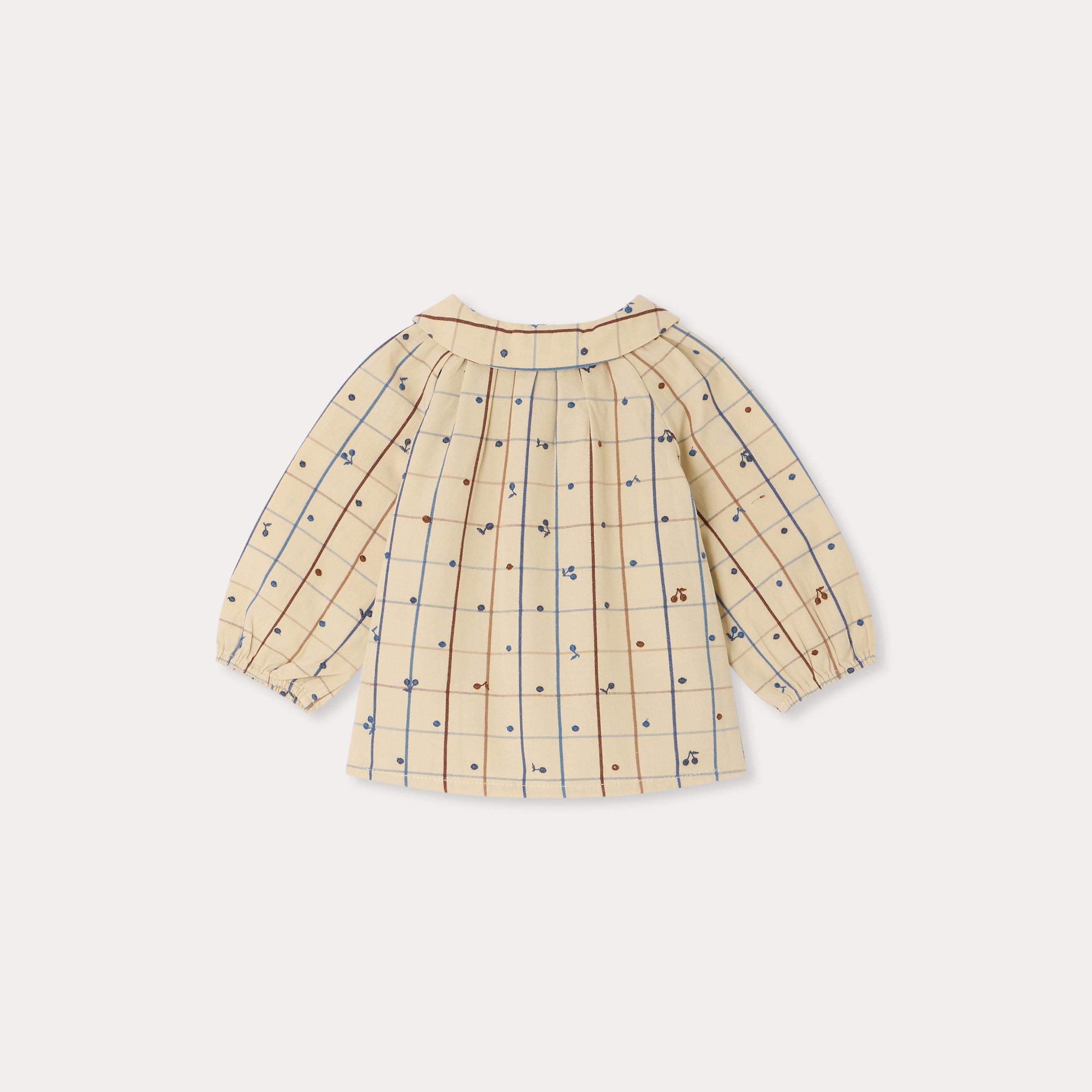 Baby Girls Beige Cherry Embroidered Cotton Blouse