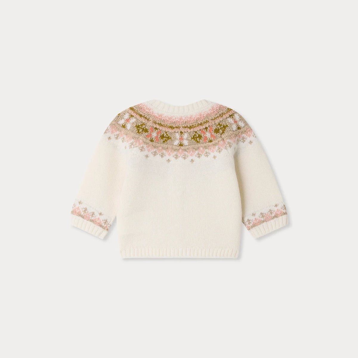 Baby Girls White Jacquard Wool Cardigan