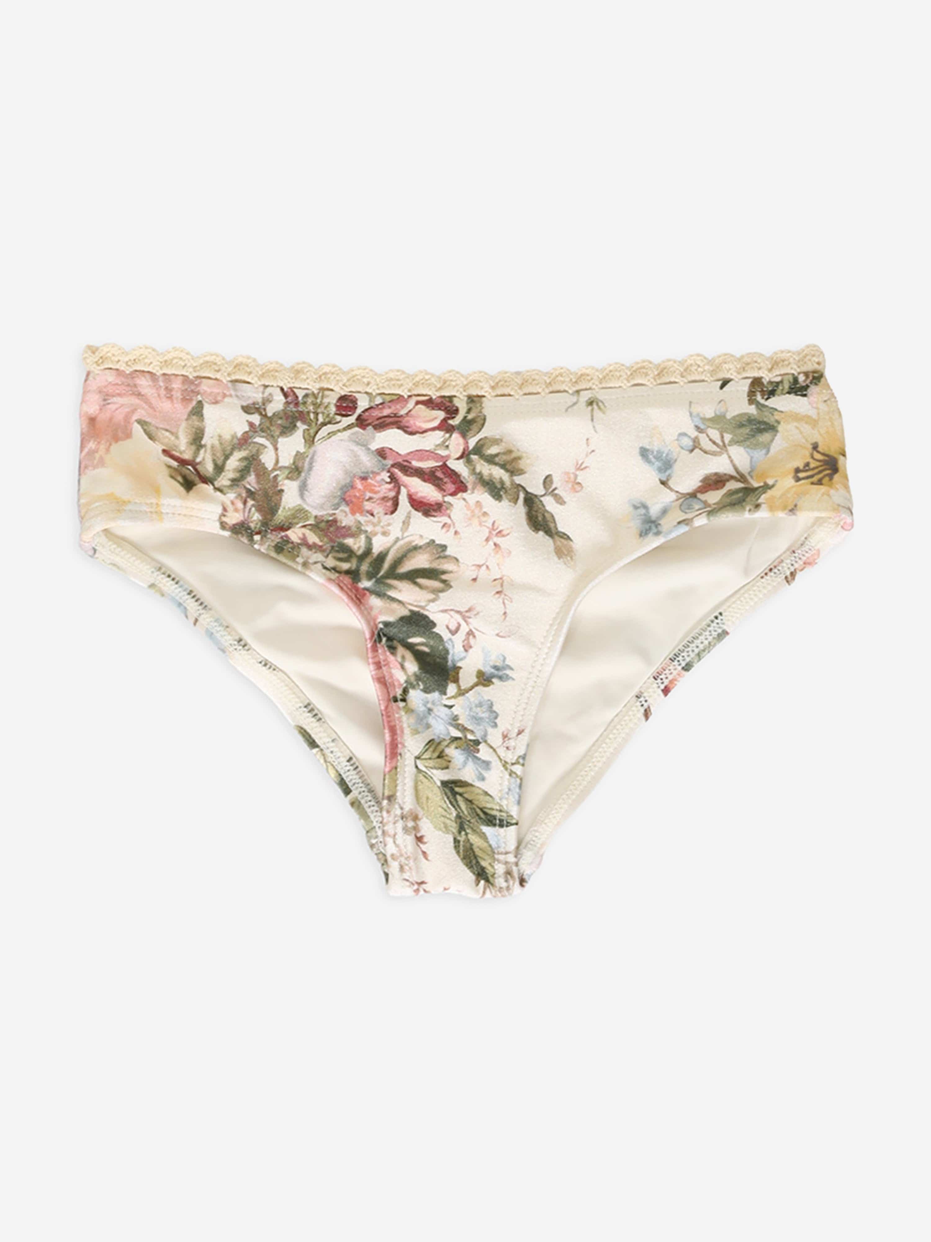 Zimmermann Girls Floral Waverly Trim Frill Bikini in Cream