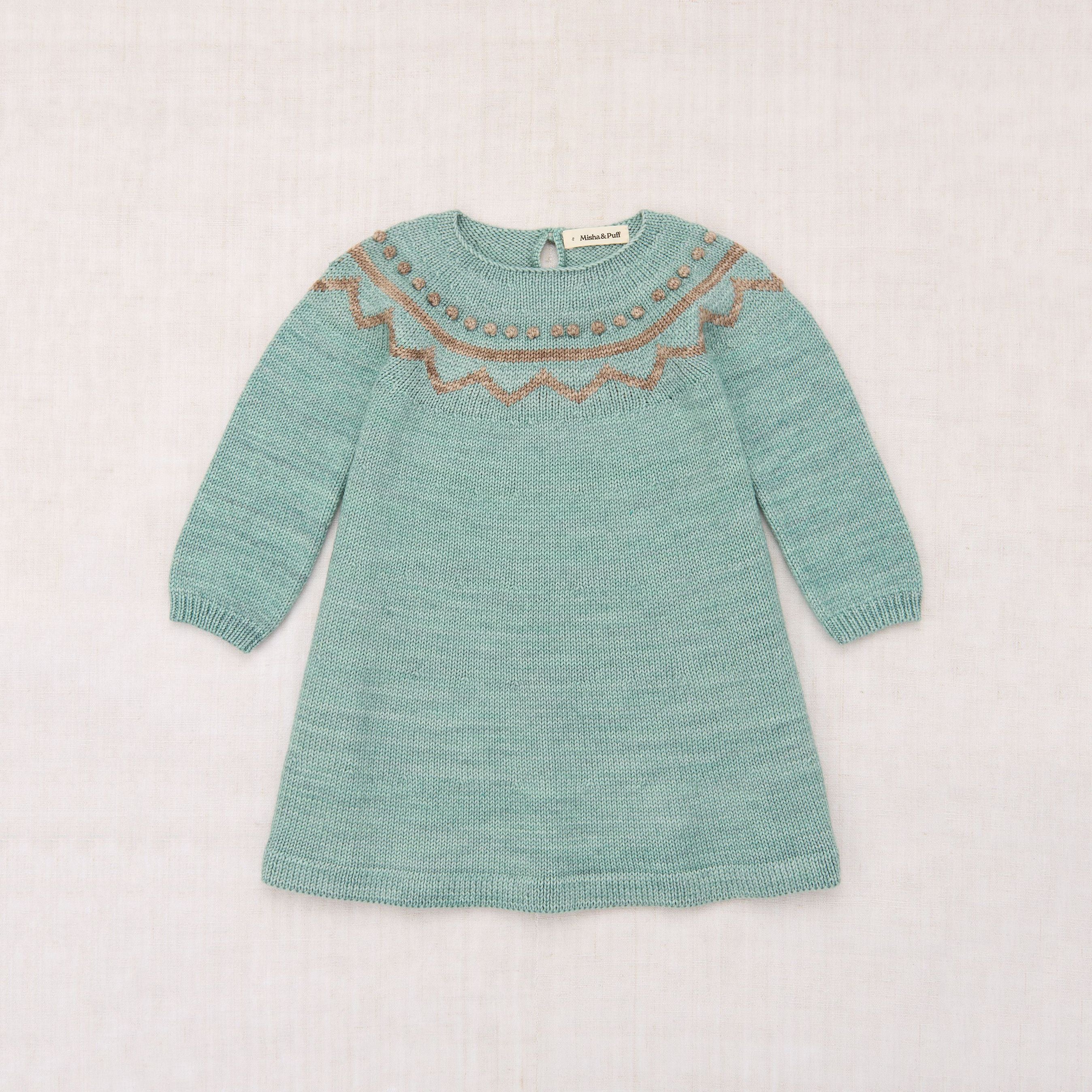 Girls Green Knit Wool Dress