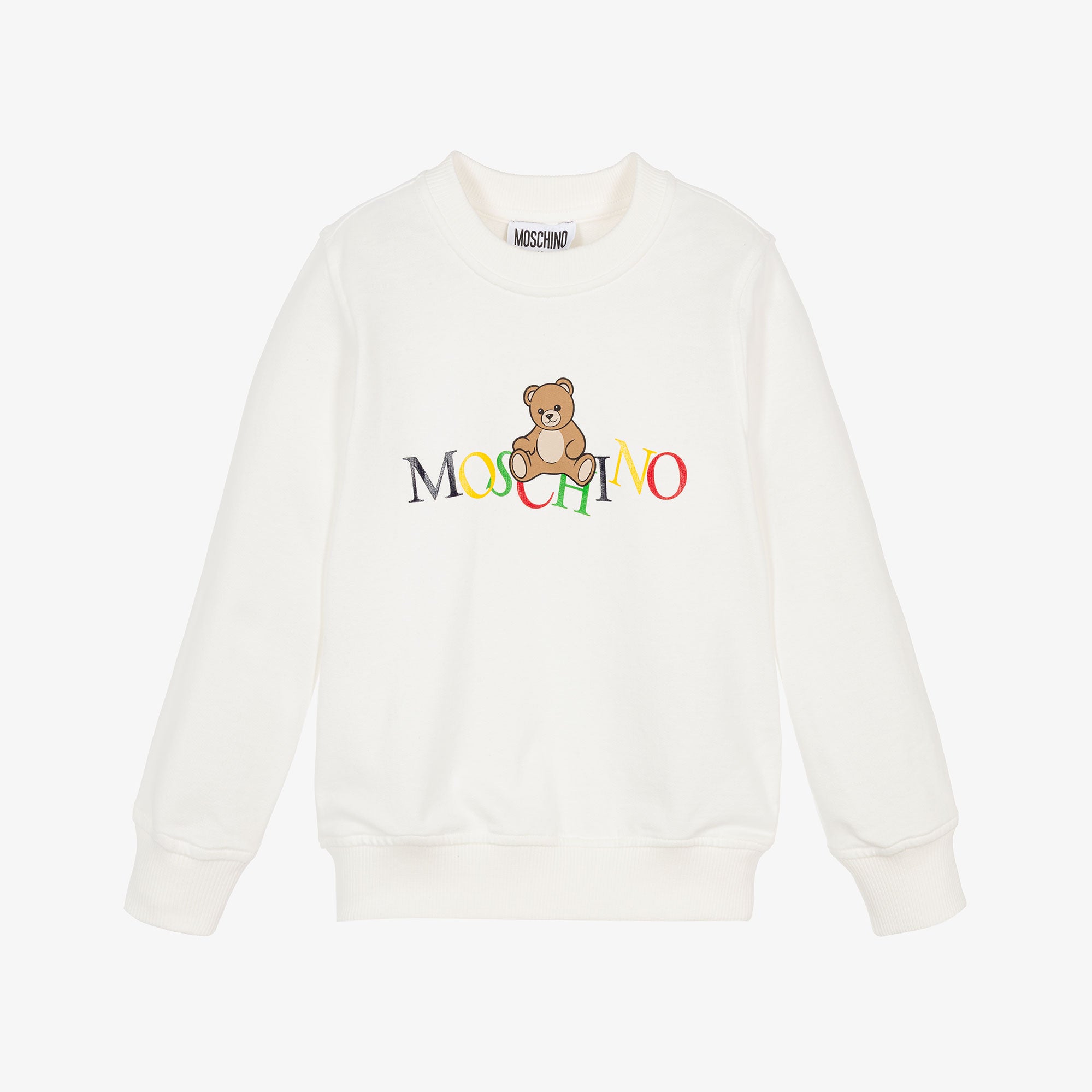 Boys & Girls White Bear Printed Cotton Sweatshirt