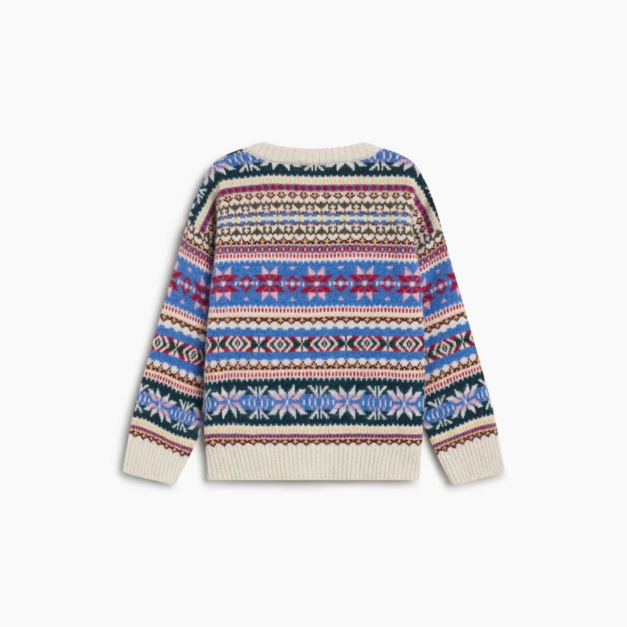 Girls Multicolor Jacquard Wool Cardigan