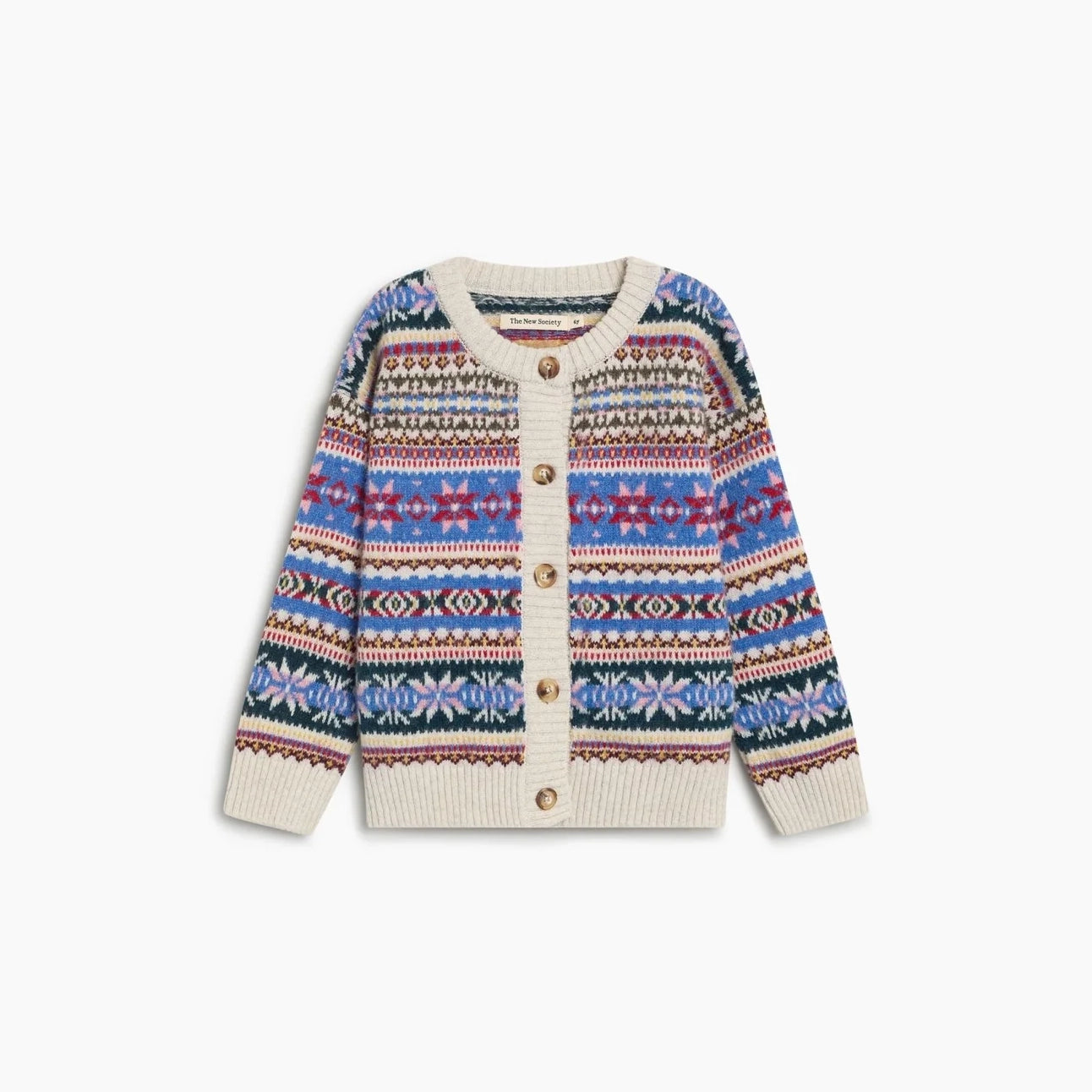 Girls Multicolor Jacquard Wool Cardigan