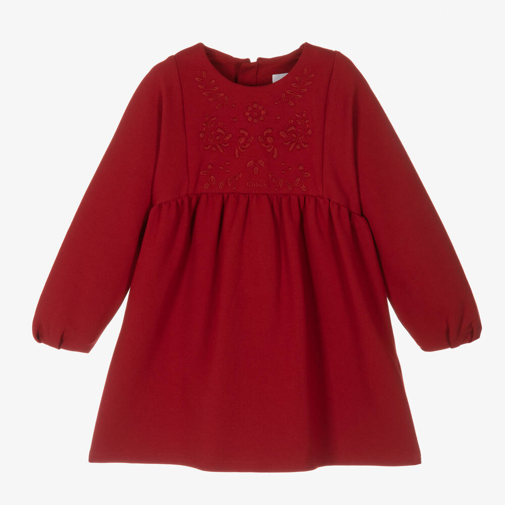 Girls Dark Red Embroidered Dress