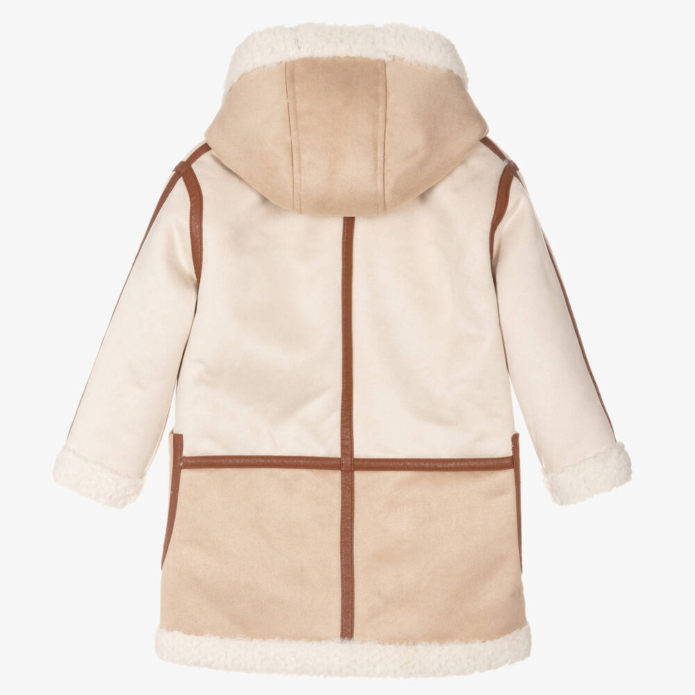 Girls Beige Hooded Coat