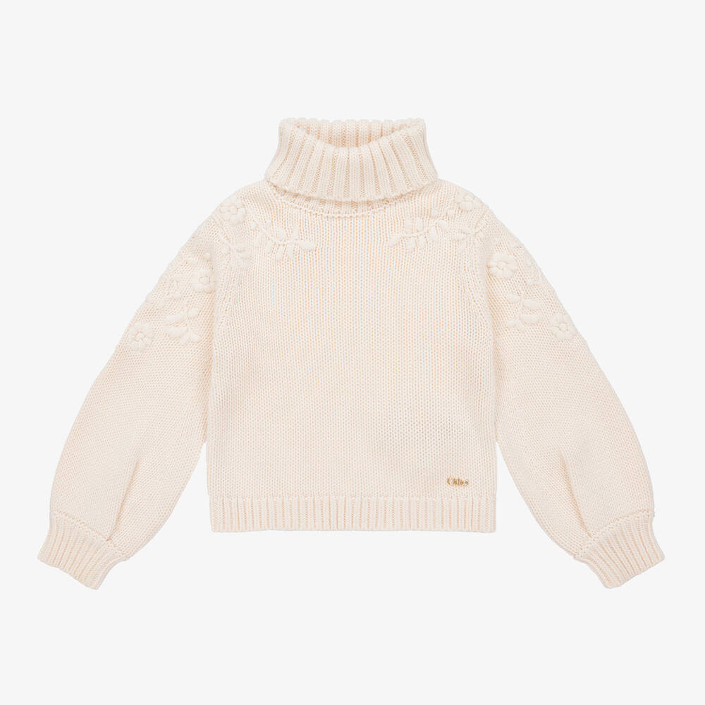 Girls White Cotton Sweater