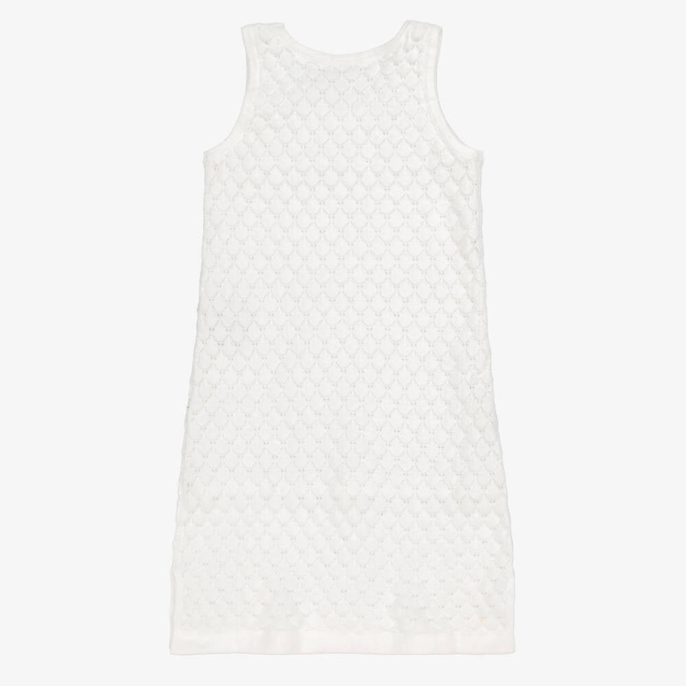 Girls White Knit Cotton Dress