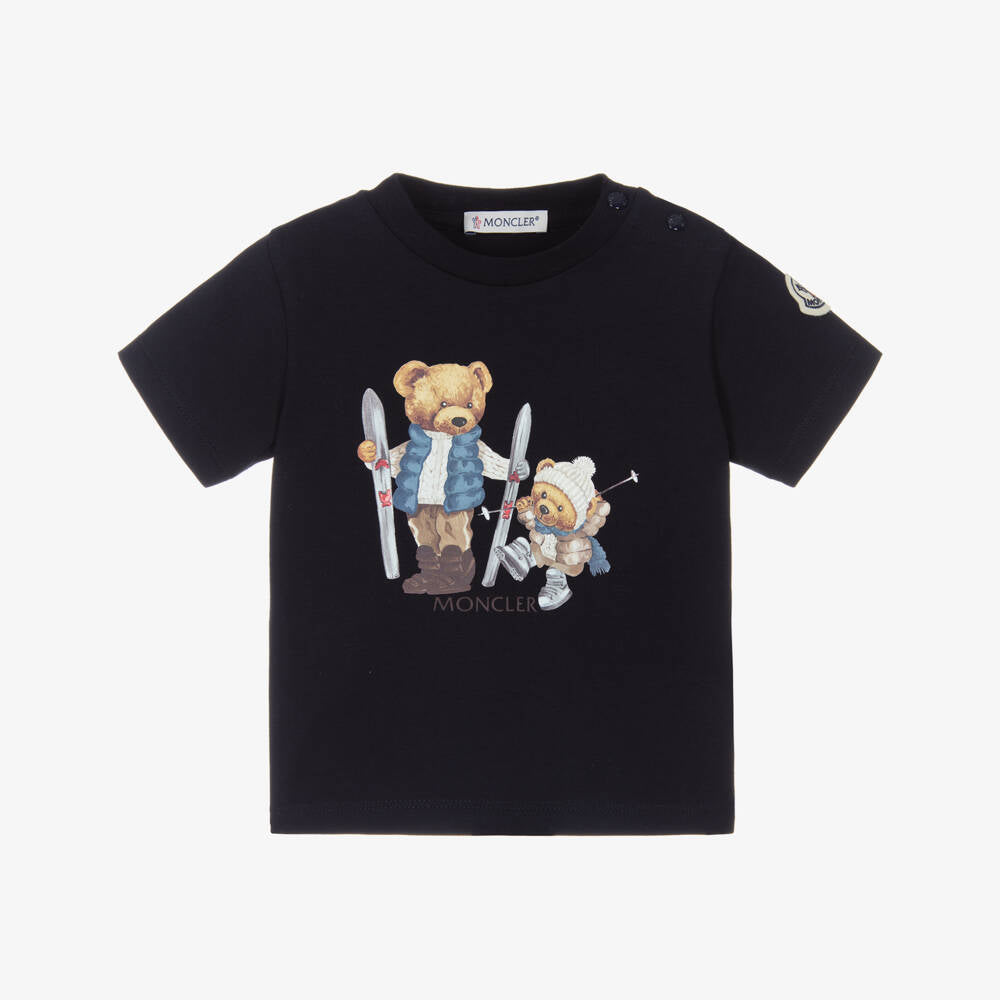 Baby Boys & Girls Navy Skiing Bear Cotton T-Shirt