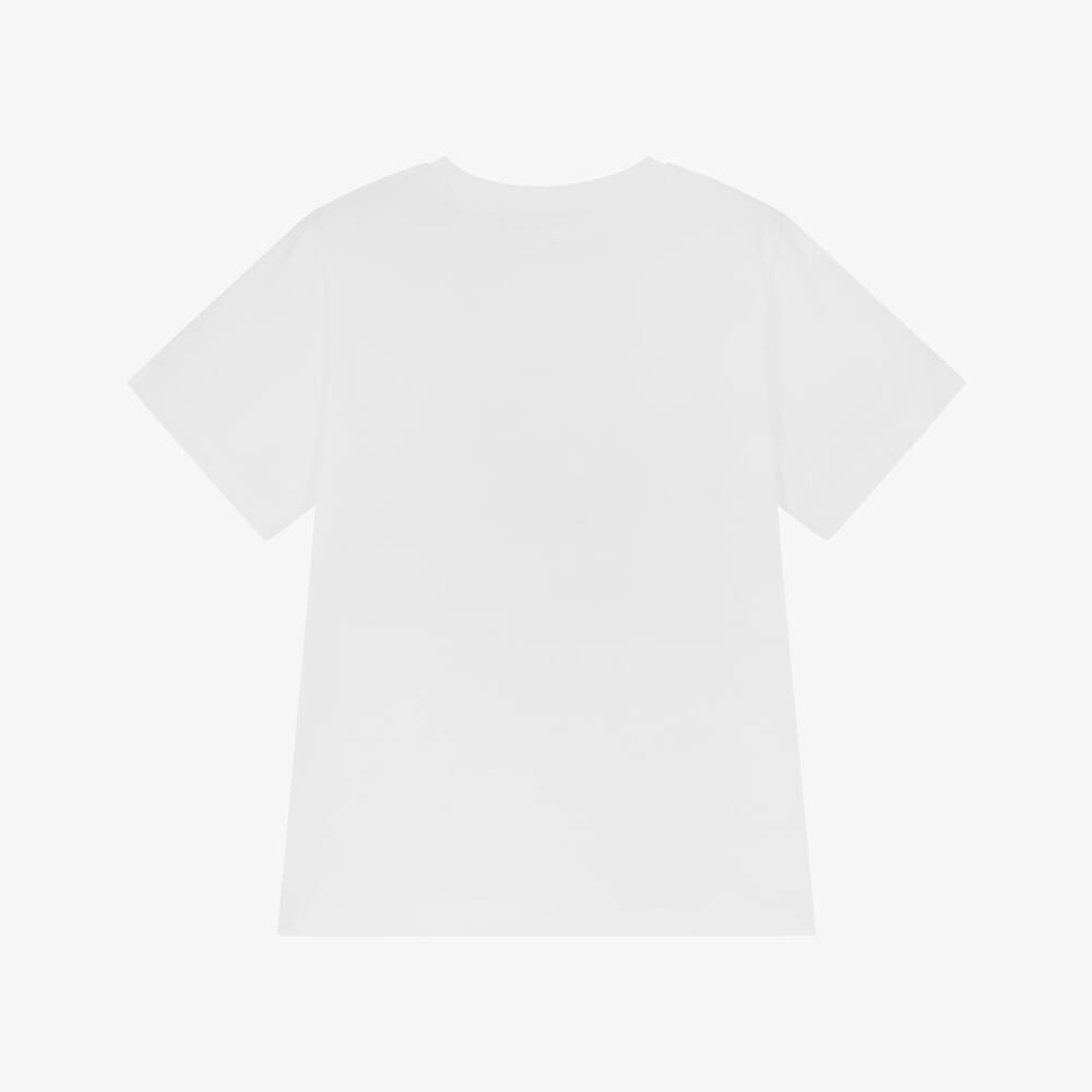 Boys White Printed Cotton T-Shirt