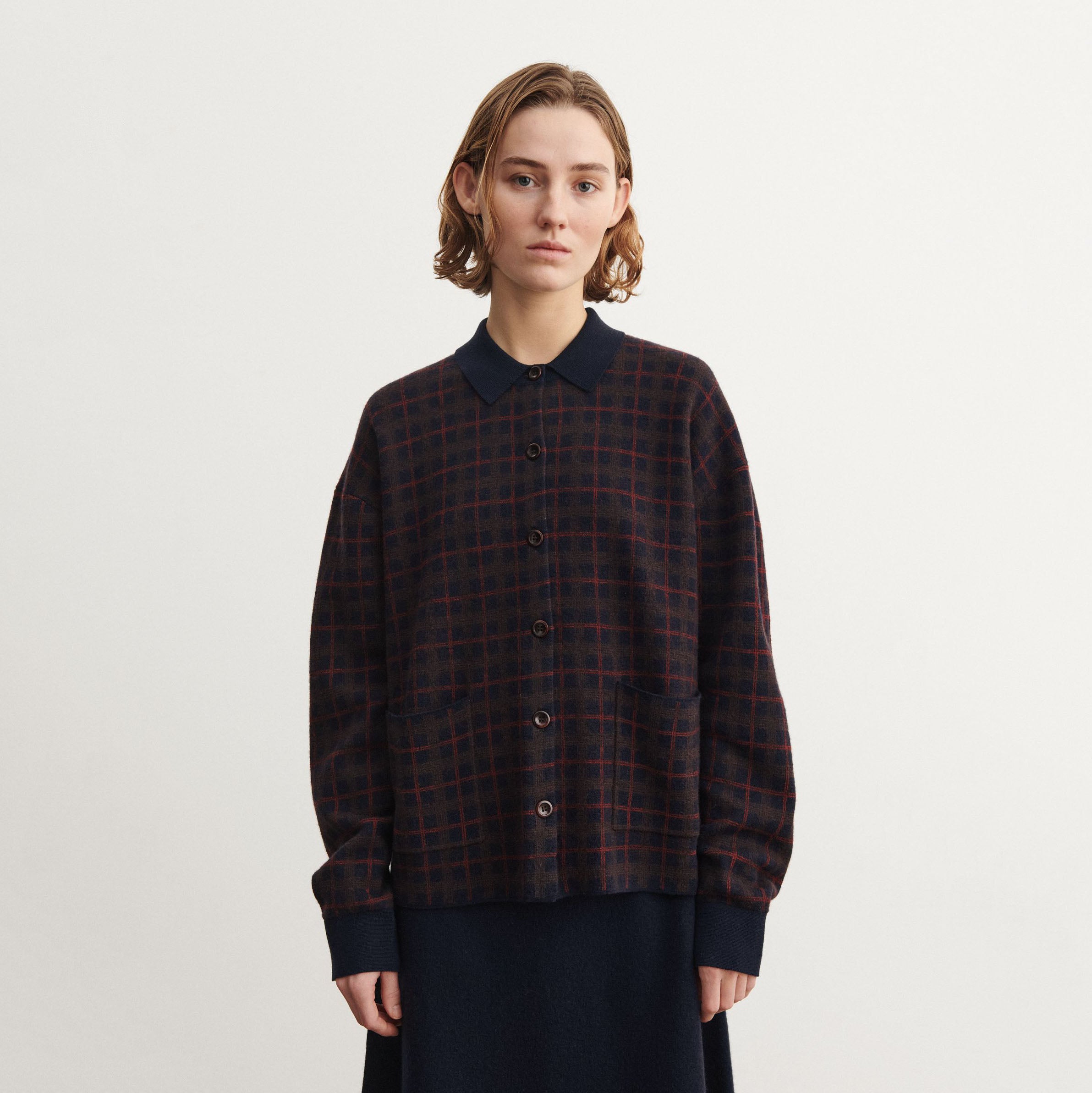 Women Brown Check Wool Jacket