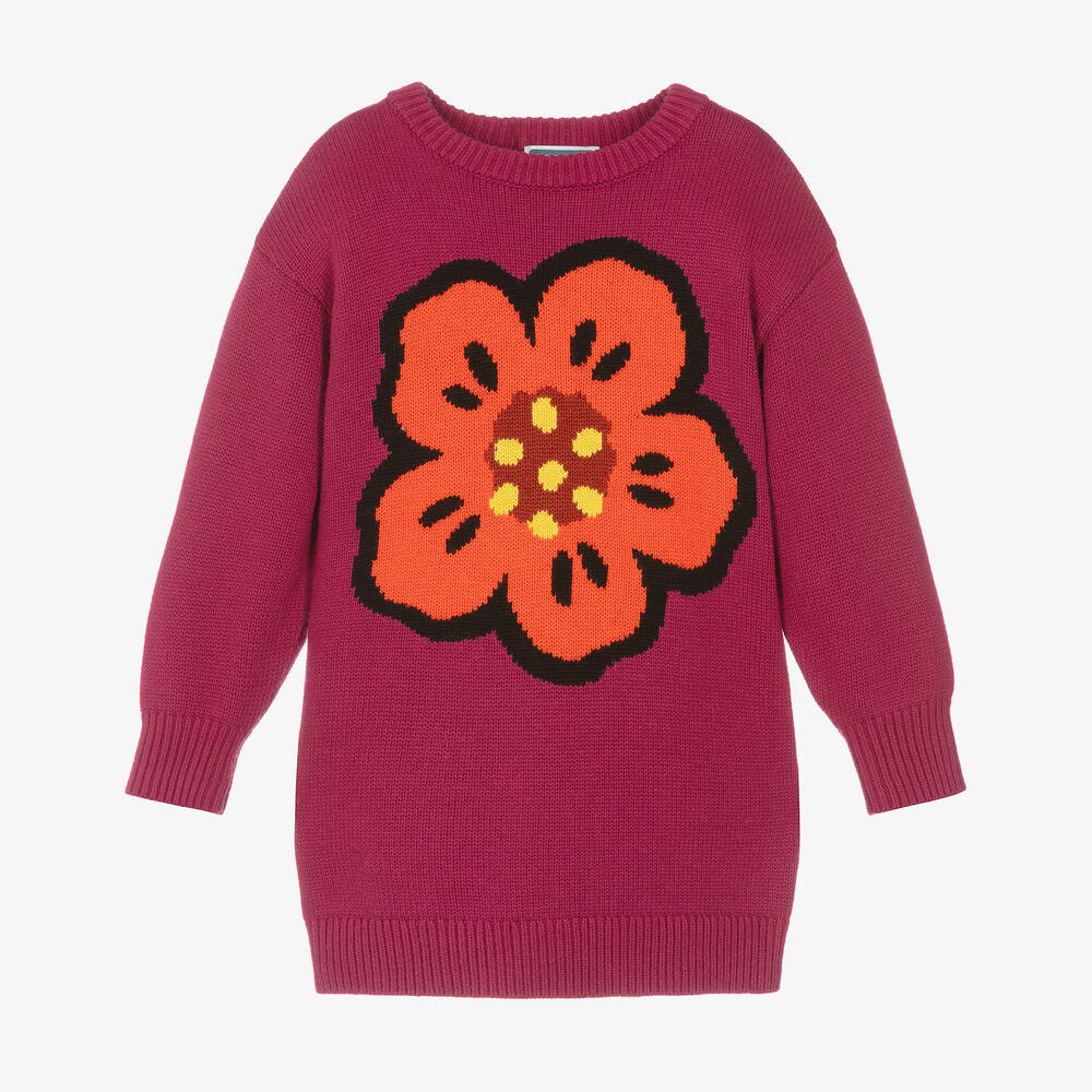 Girls Wine Red Logo Cotton Dress