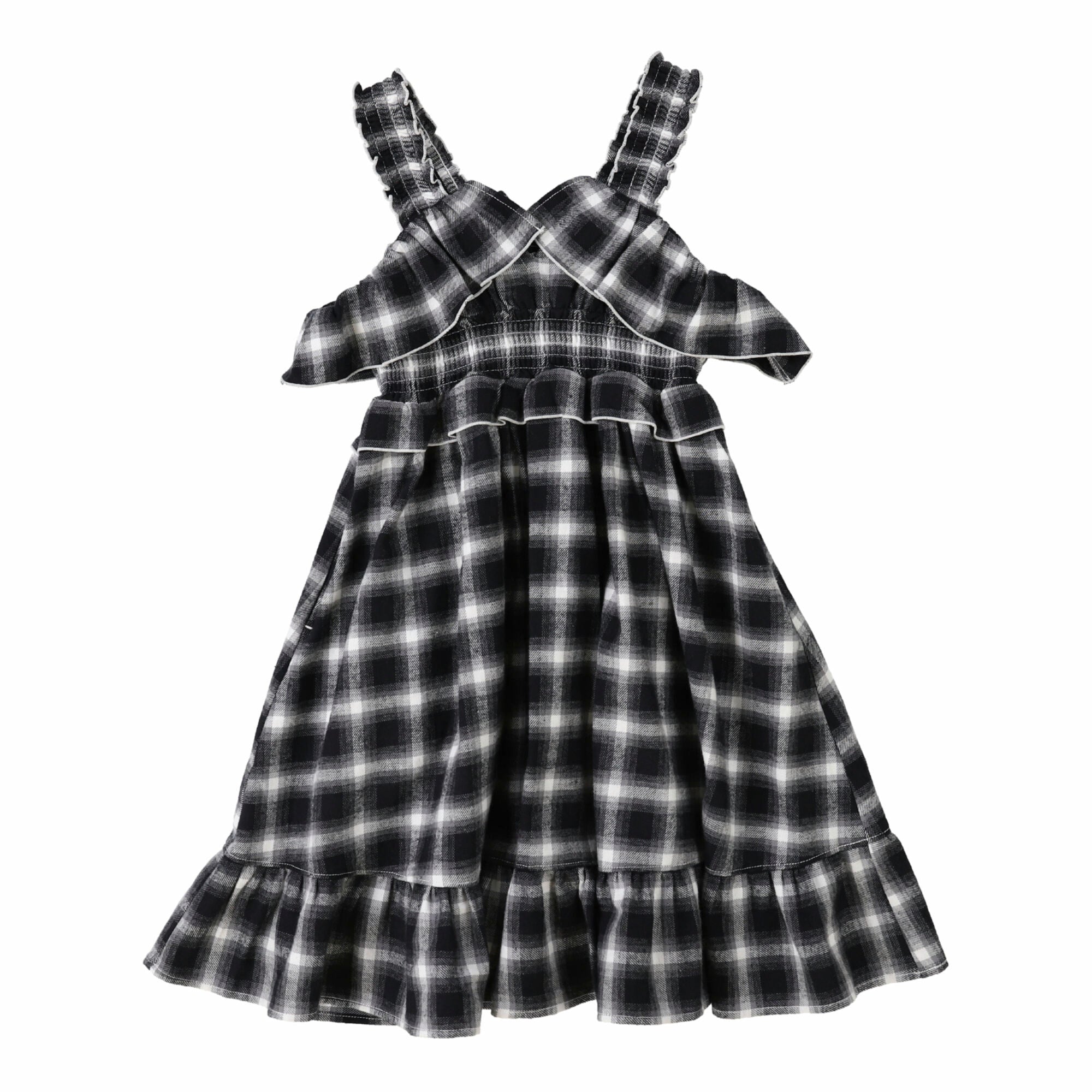 Girls Black Check Cotton Dress