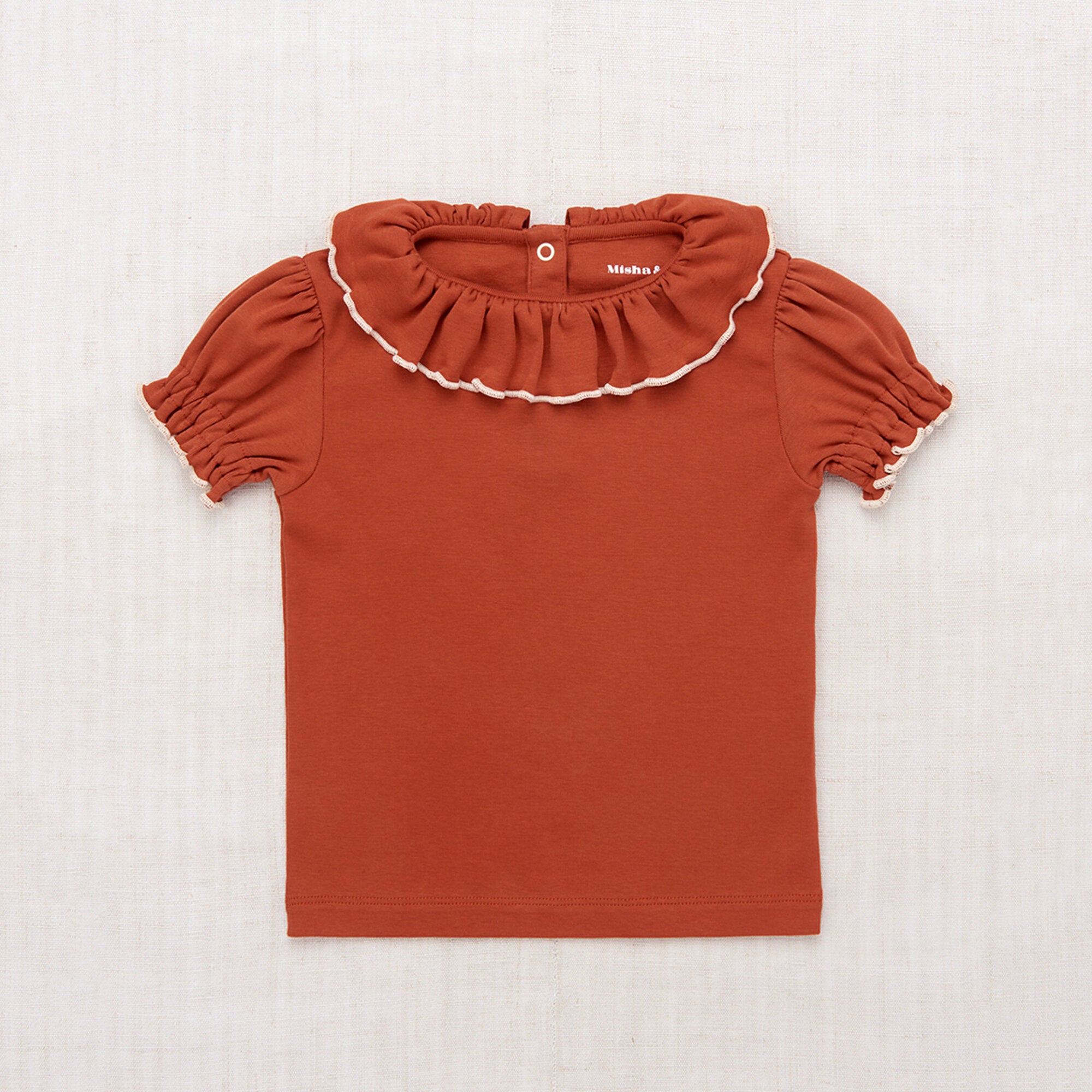 Girls Brick Red Balloon Sleeve Cotton T-Shirt