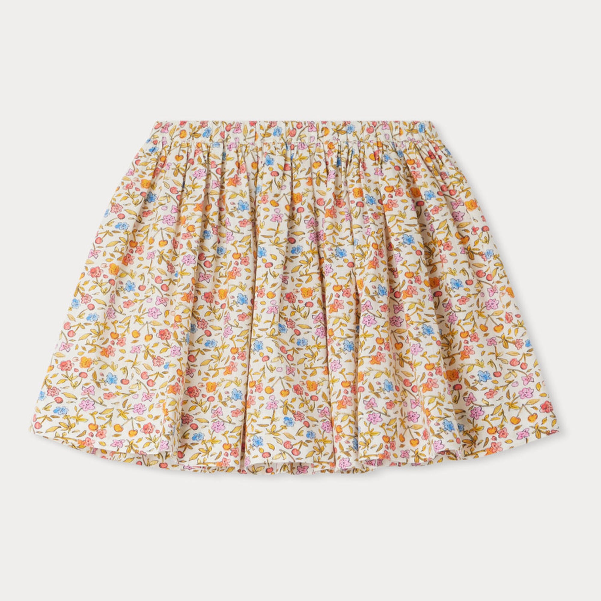 Girls Orange Floral Cotton Skirt