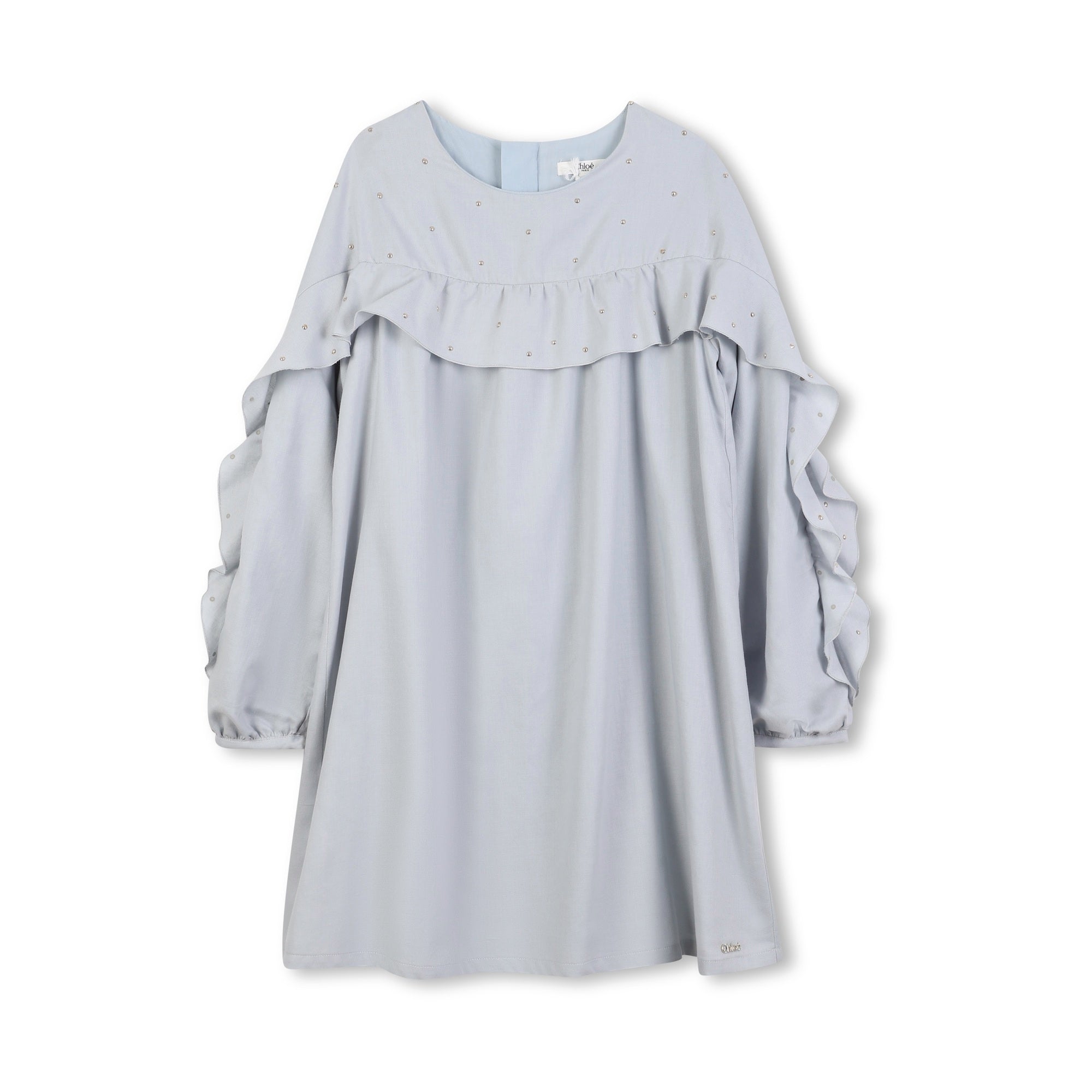 Girls Light Blue Ruffled Cotton Dress