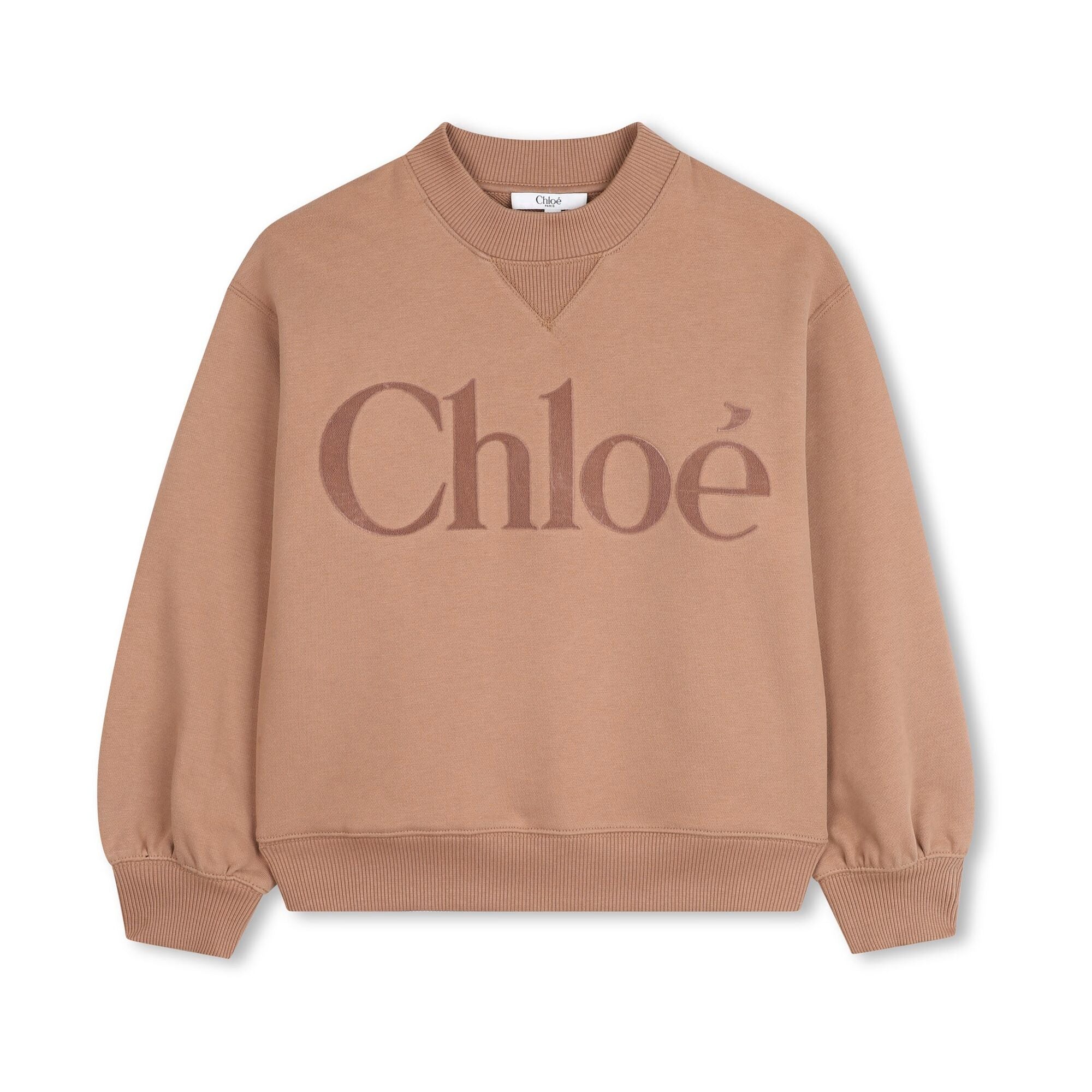 Girls Beige Pink Logo Cotton Sweatshirt