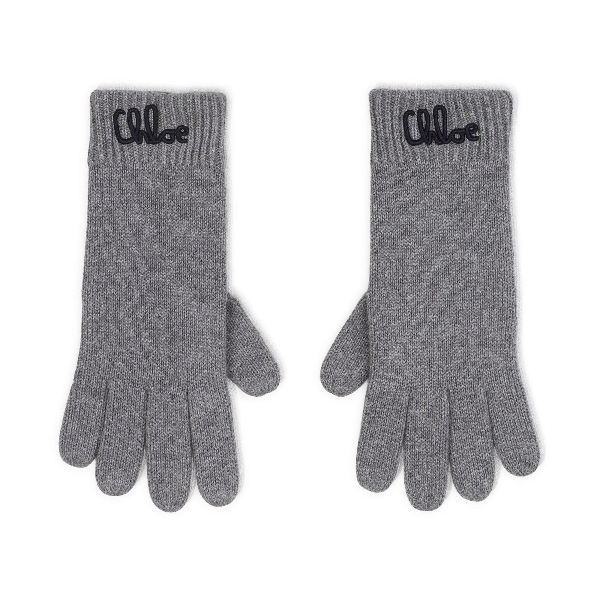 Girls Grey Logo Cotton Knit Gloves