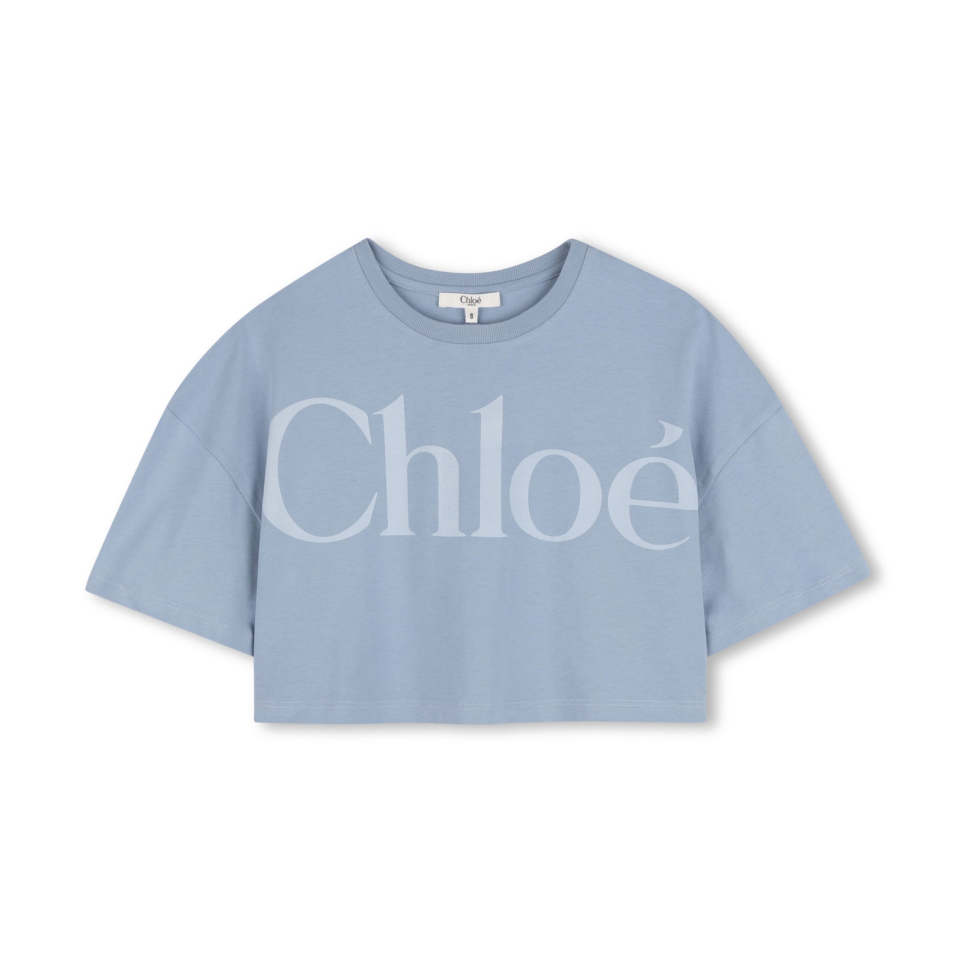 Girls Grey Blue Logo Cotton T-Shirt