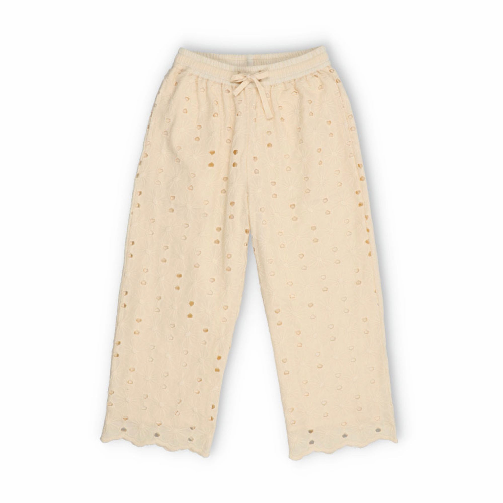 Girls Light Yellow Embroidered Cotton Trousers