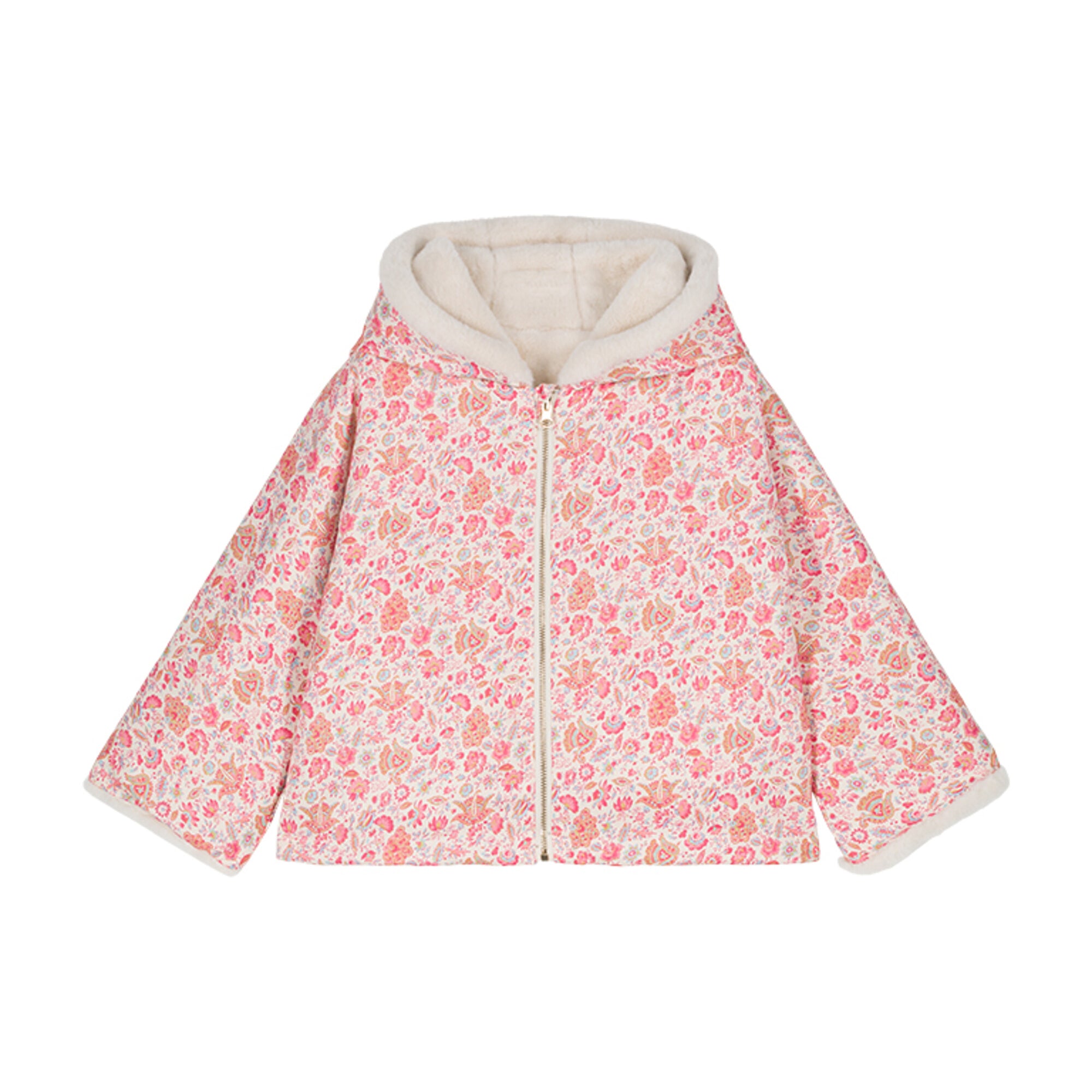 Girls Pink Floral Reversible Coat