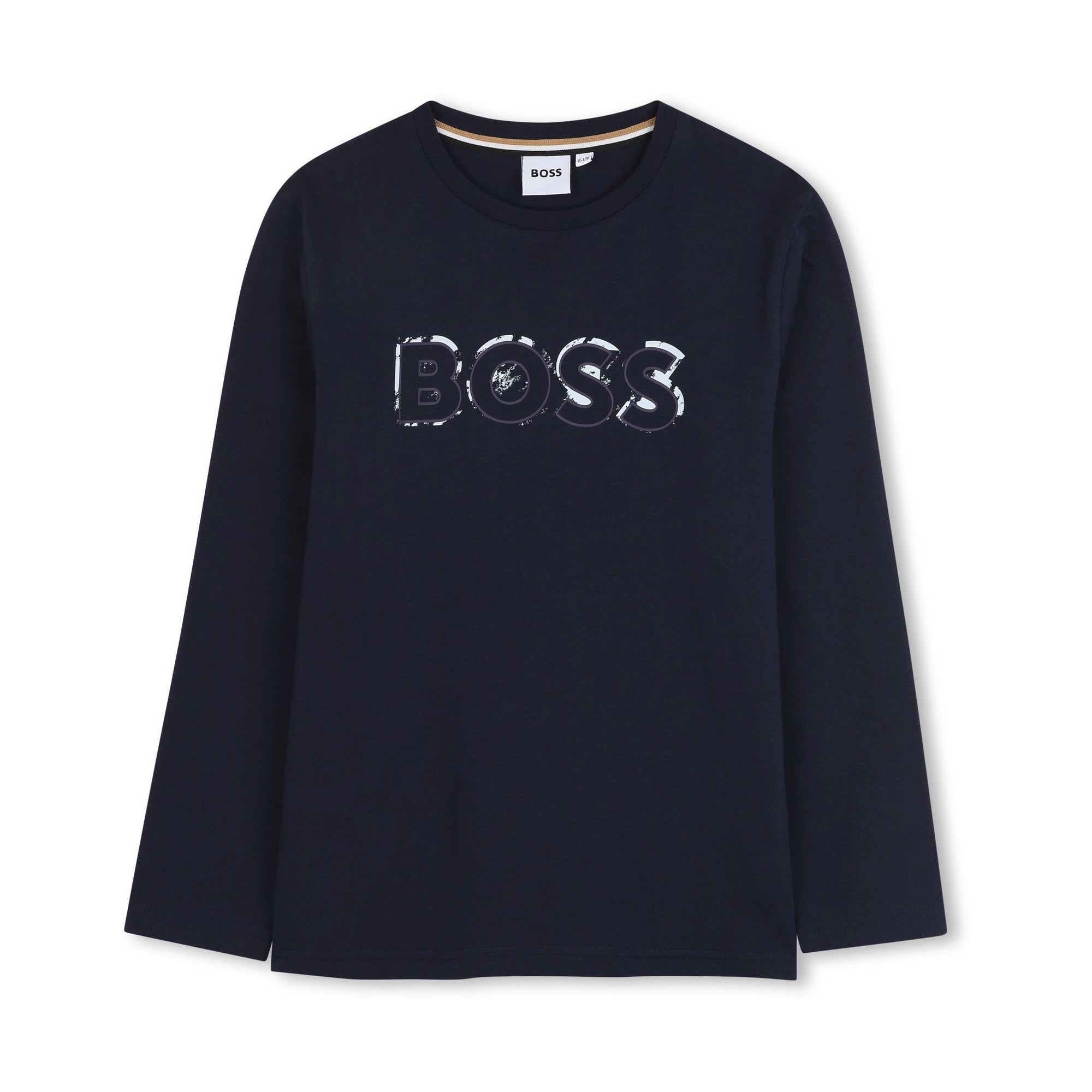 Boys Dark Blue Logo Cotton T-Shirt