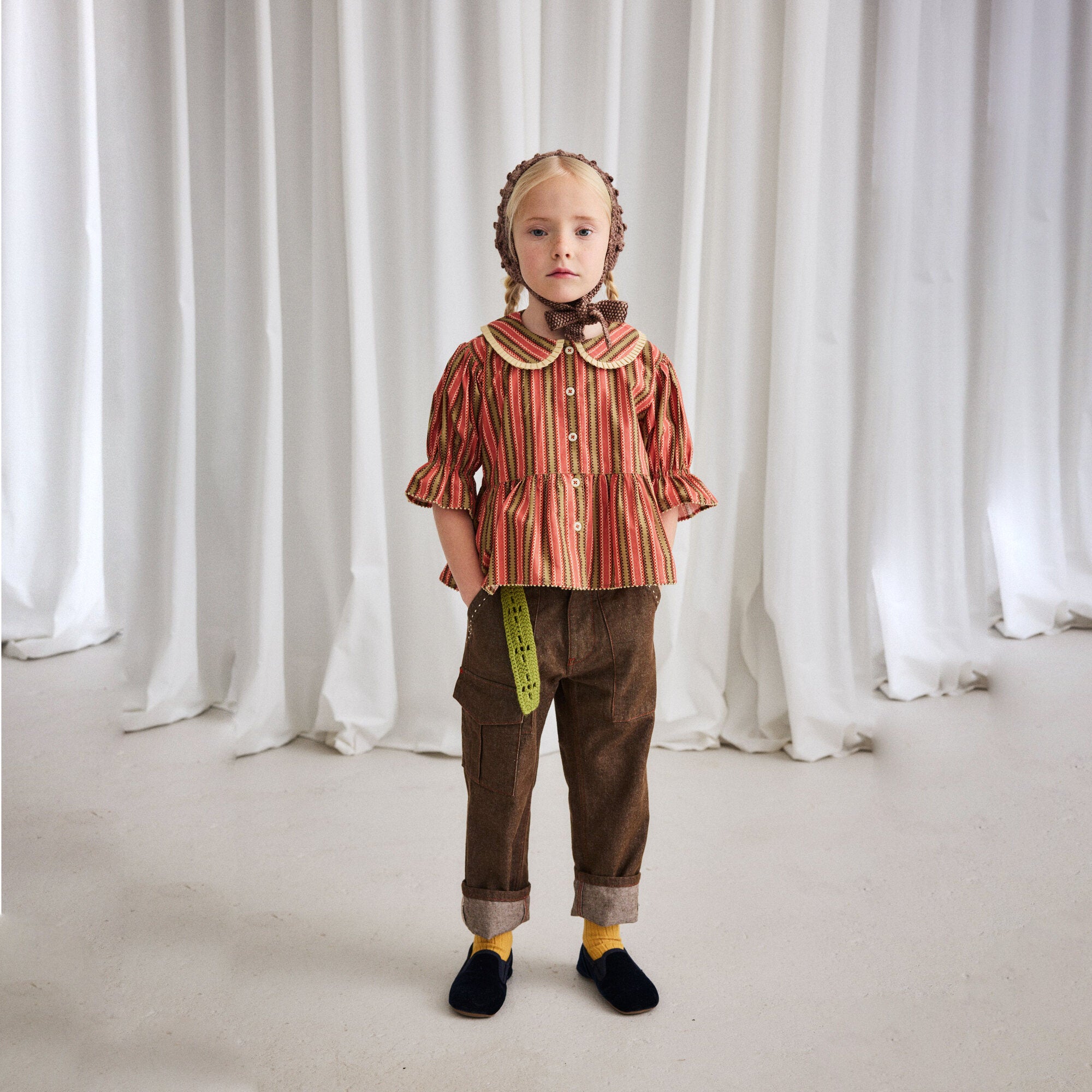 Girls Brown Wool Popcorn Headwarmer