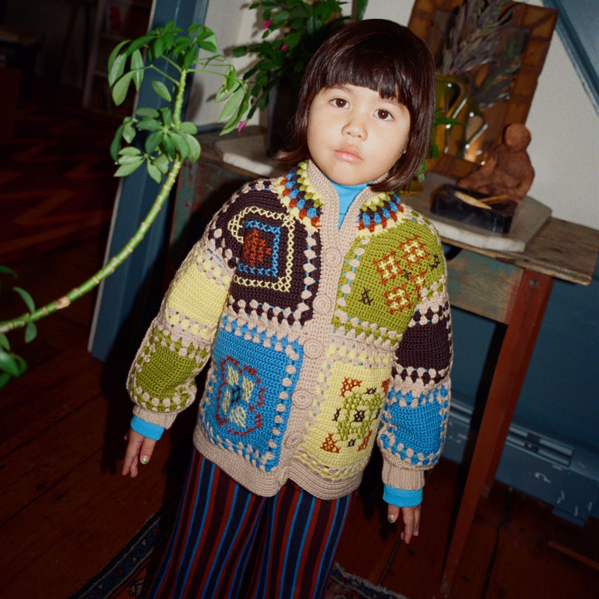 Boys & Girls Multicolor Patchwork Wool Jacket