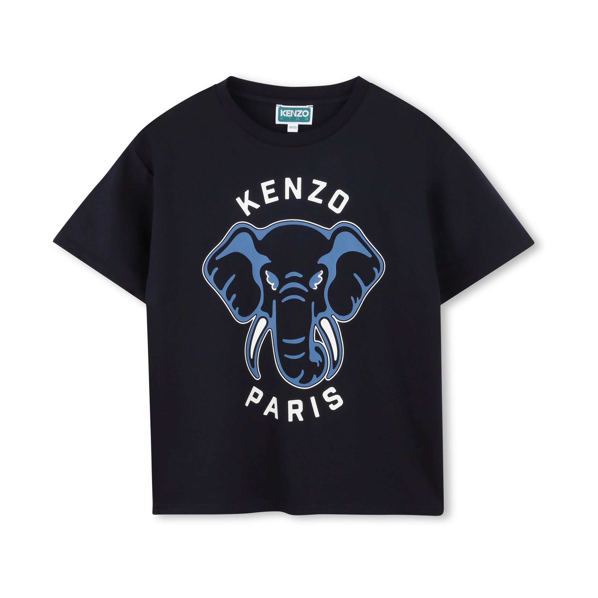 Boys Dark Blue Elephant Printed Cotton T-Shirt