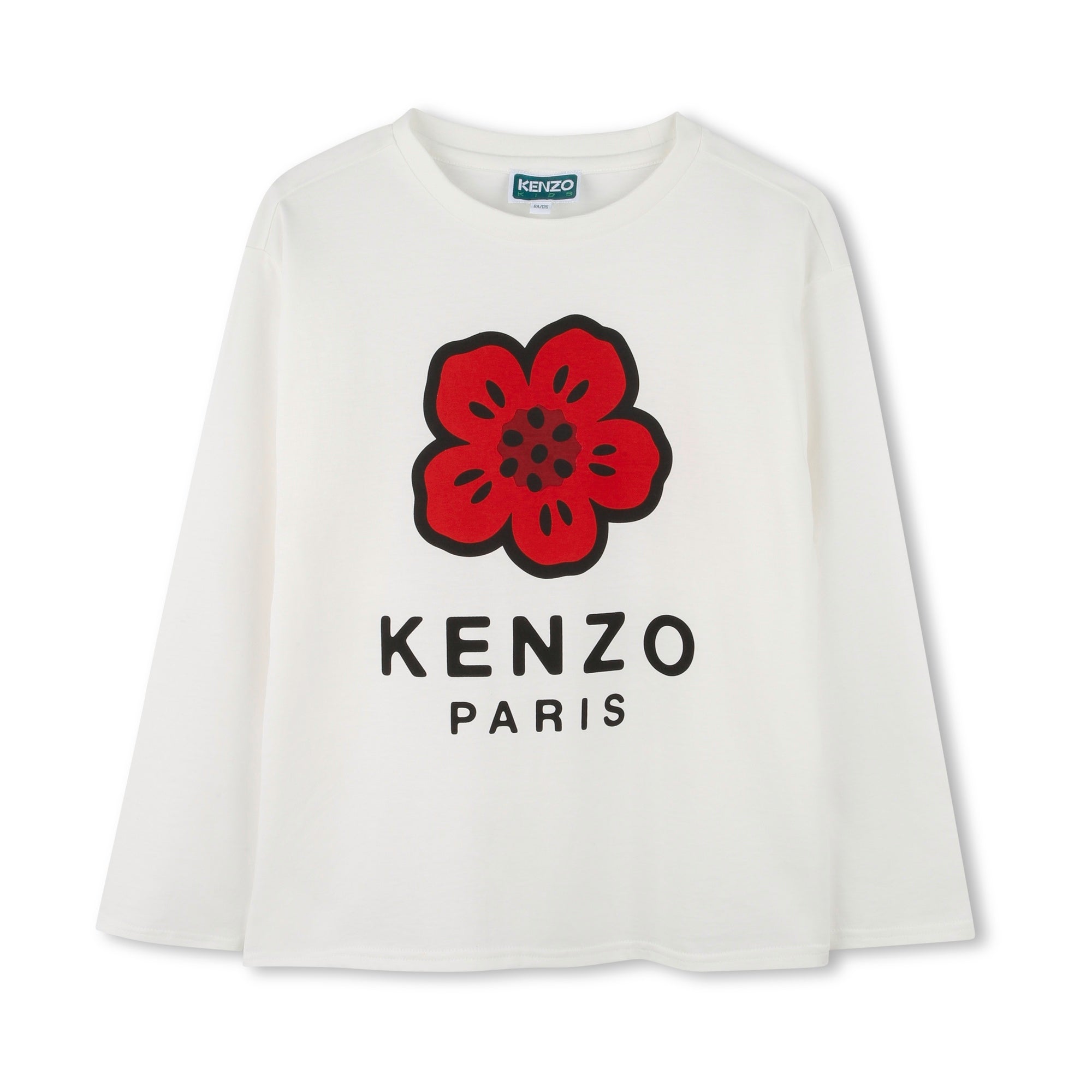 Boys & Girls White Flower Cotton T-Shirt