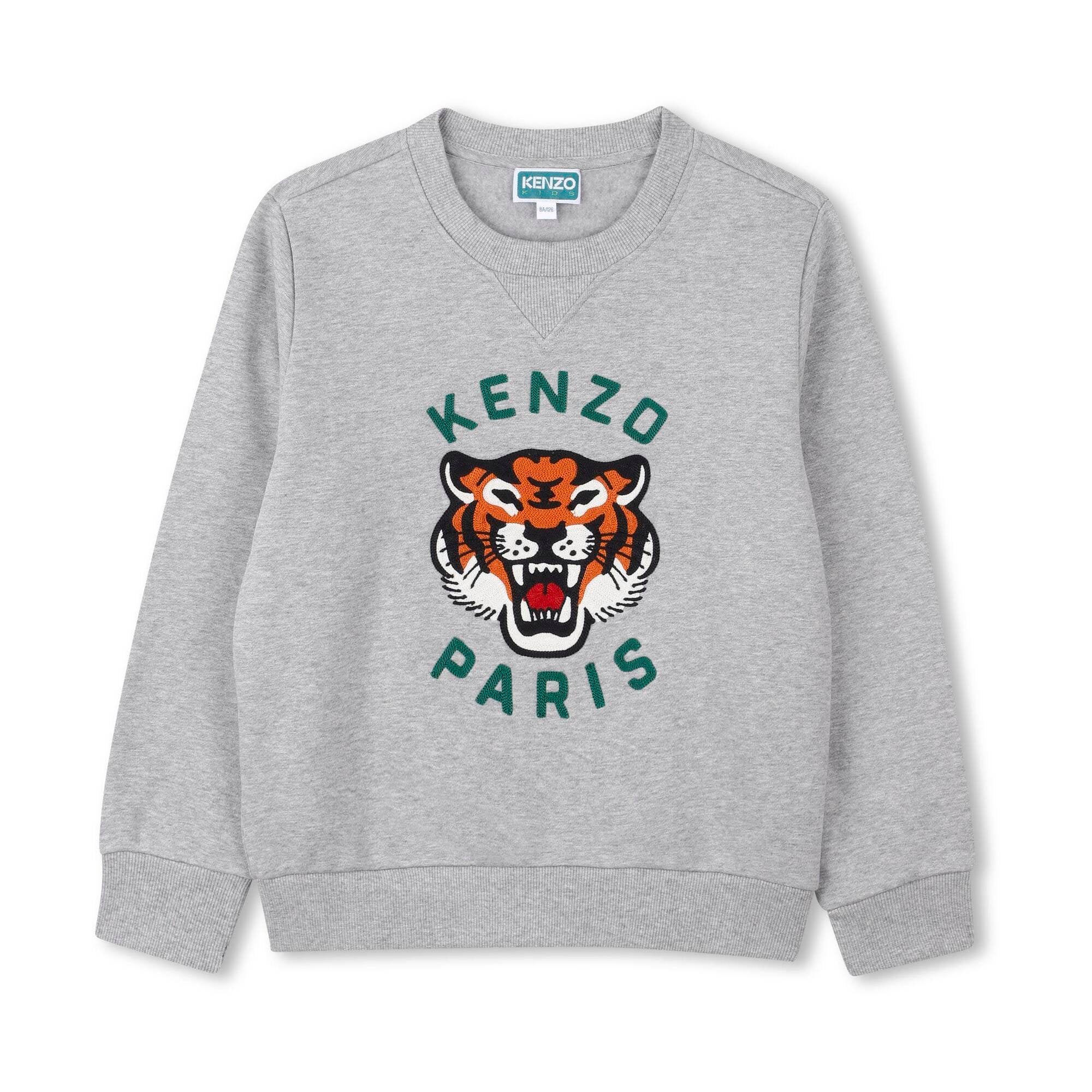 Boys Grey Embroidered Tiger Cotton Sweatshirt