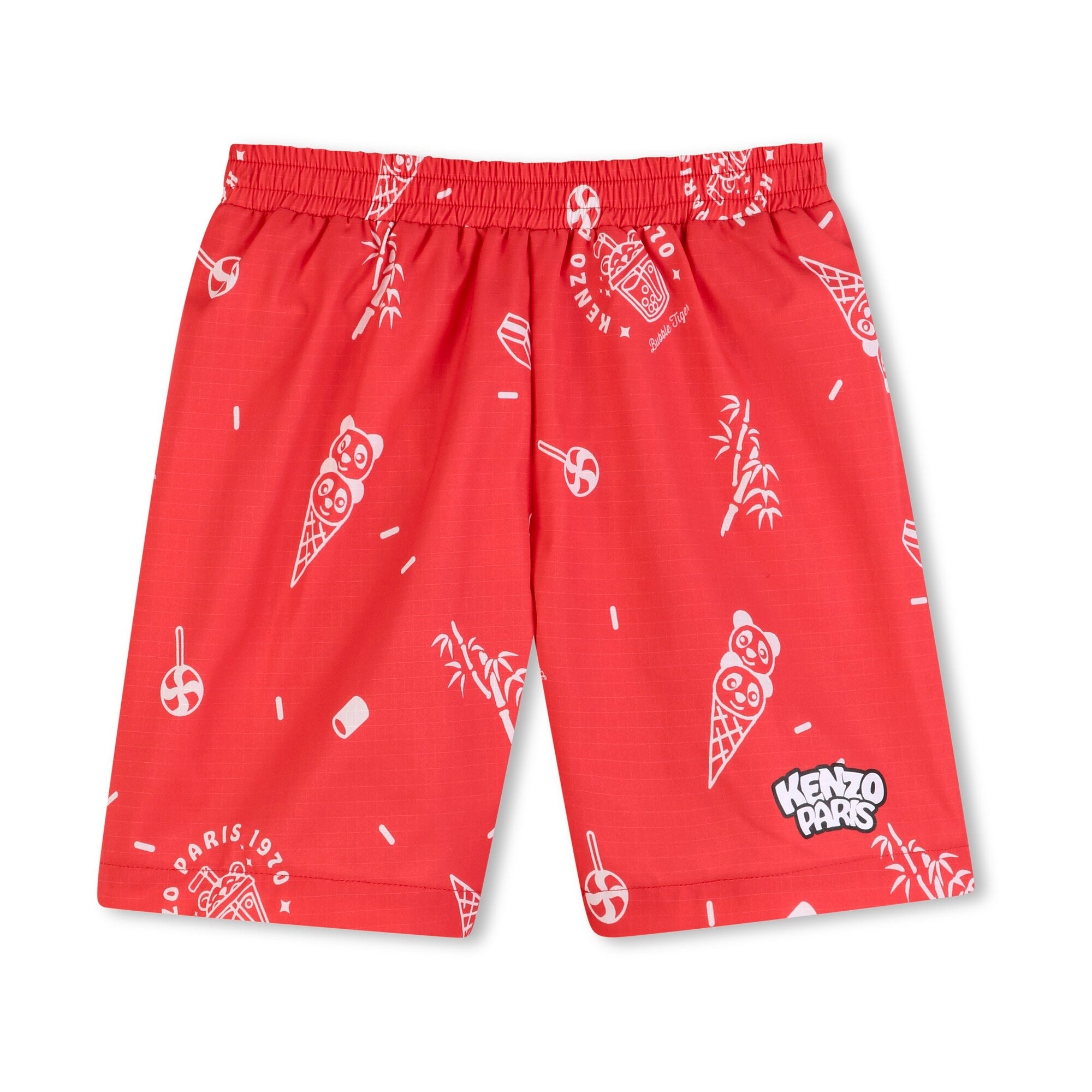 Boys Red Printed Swim Shorts