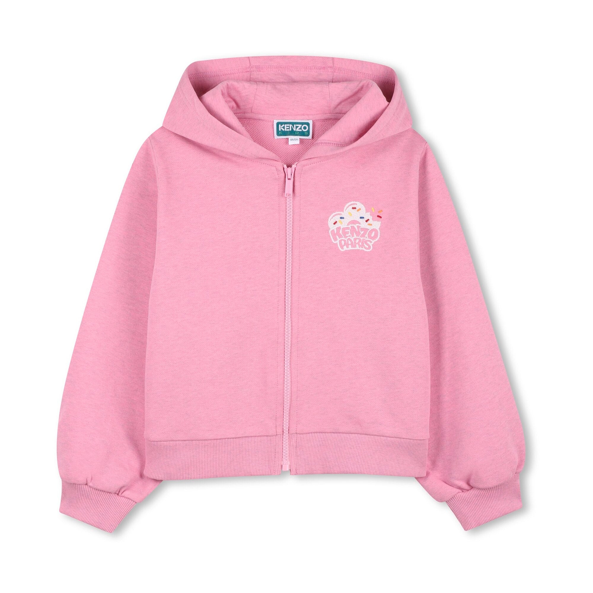 Girls Pink Hooded Cotton Zip-Up Top