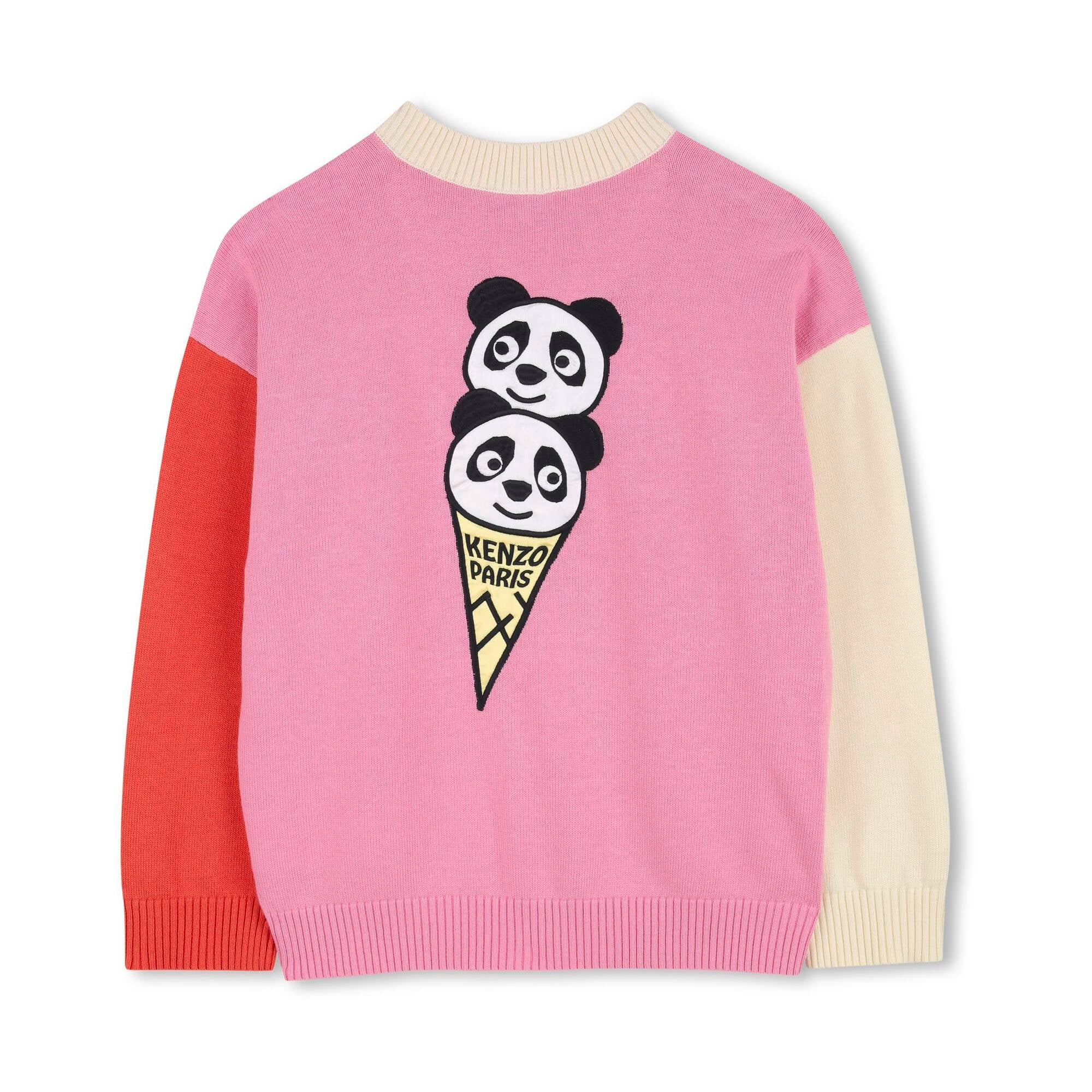 Girls Multicolor Panada Ice Cream Embroidered Cotton Knit Cardigan