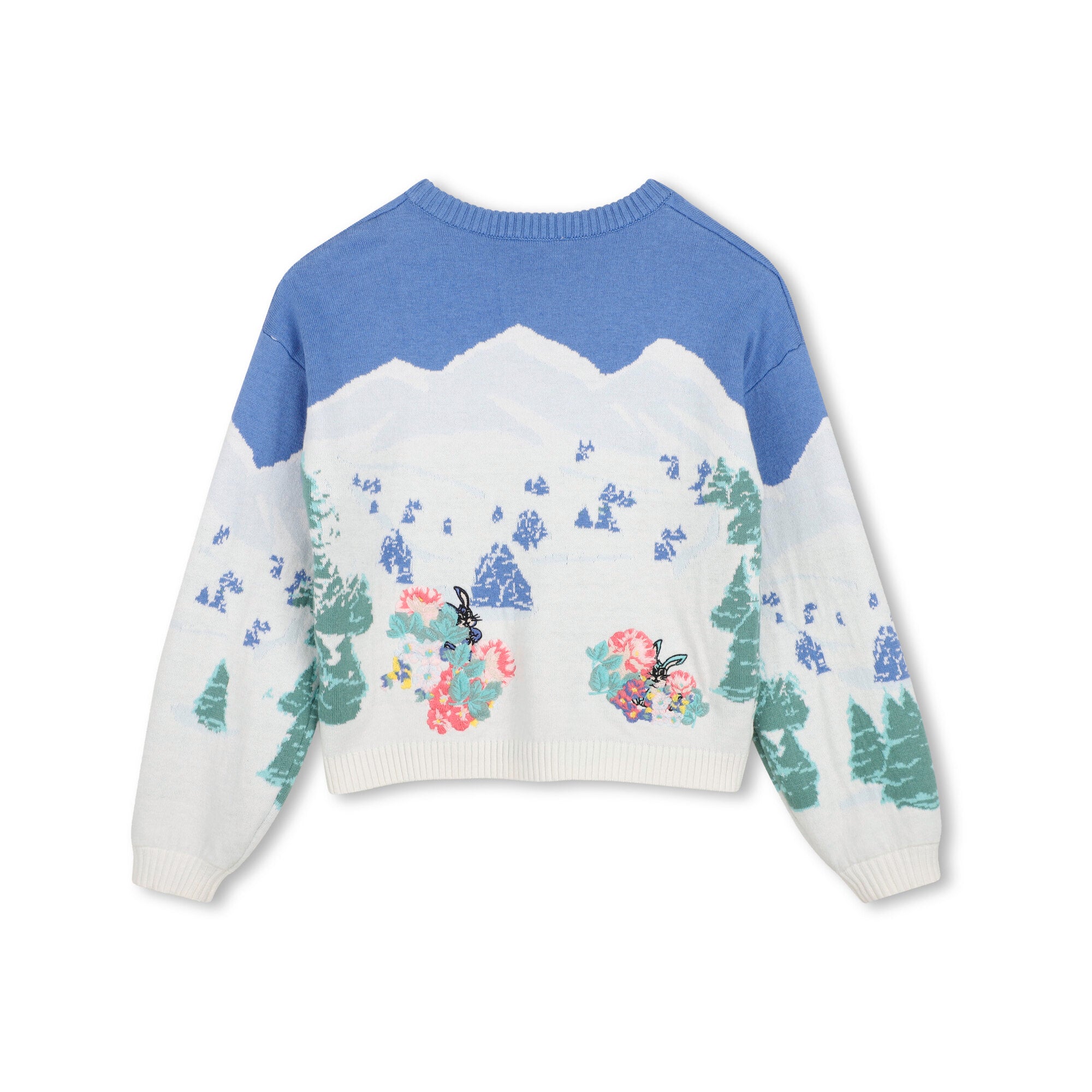 Girls Blue & White Jacquard Knit Sweater