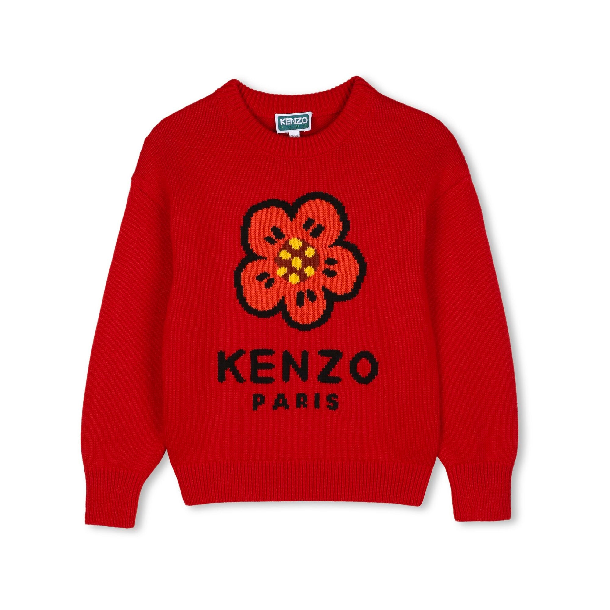 Girls Red Flower Cotton Knit Sweater