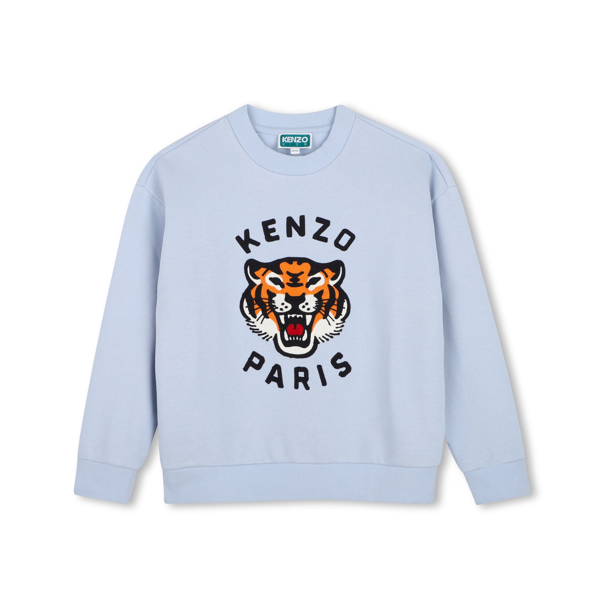 Boys & Girls Light Blue Embroidered Tiger Cotton Sweatshirt