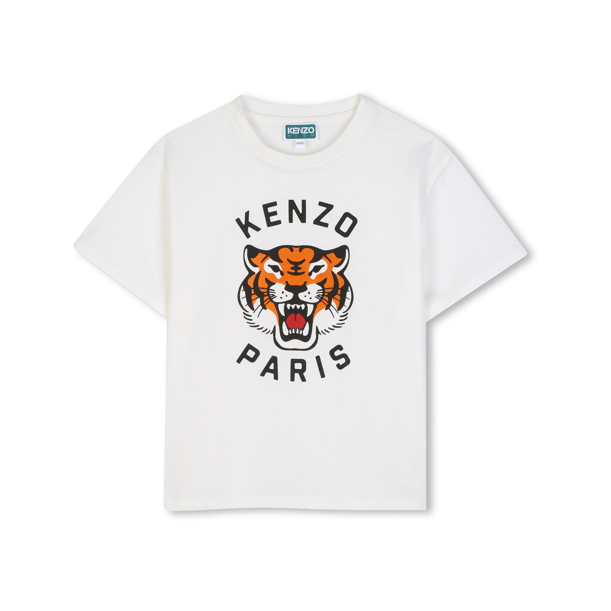 Boys & Girls White Tiger Printed Cotton T-Shirt