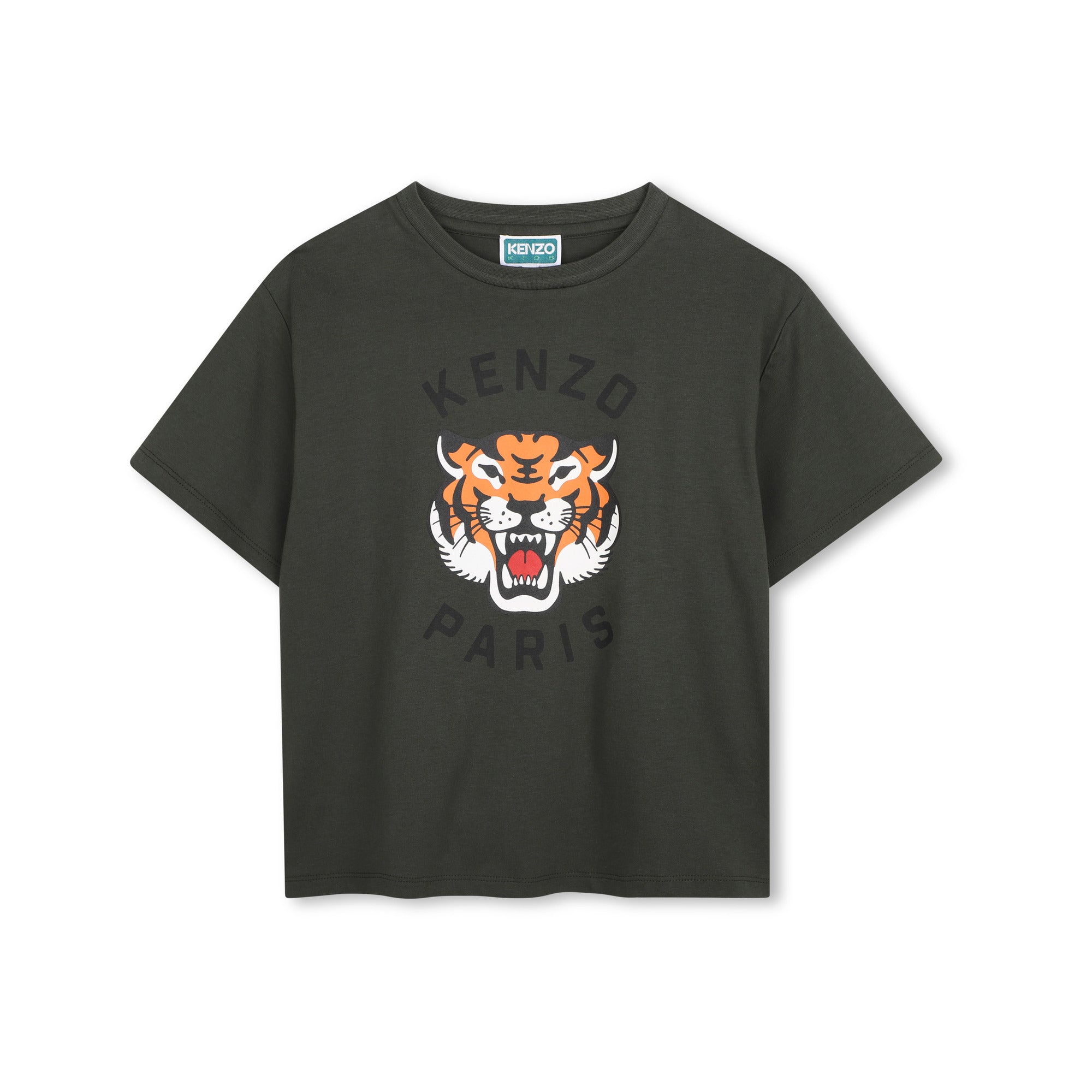 Boys & Girls Grey Green Tiger Printed Cotton T-Shirt