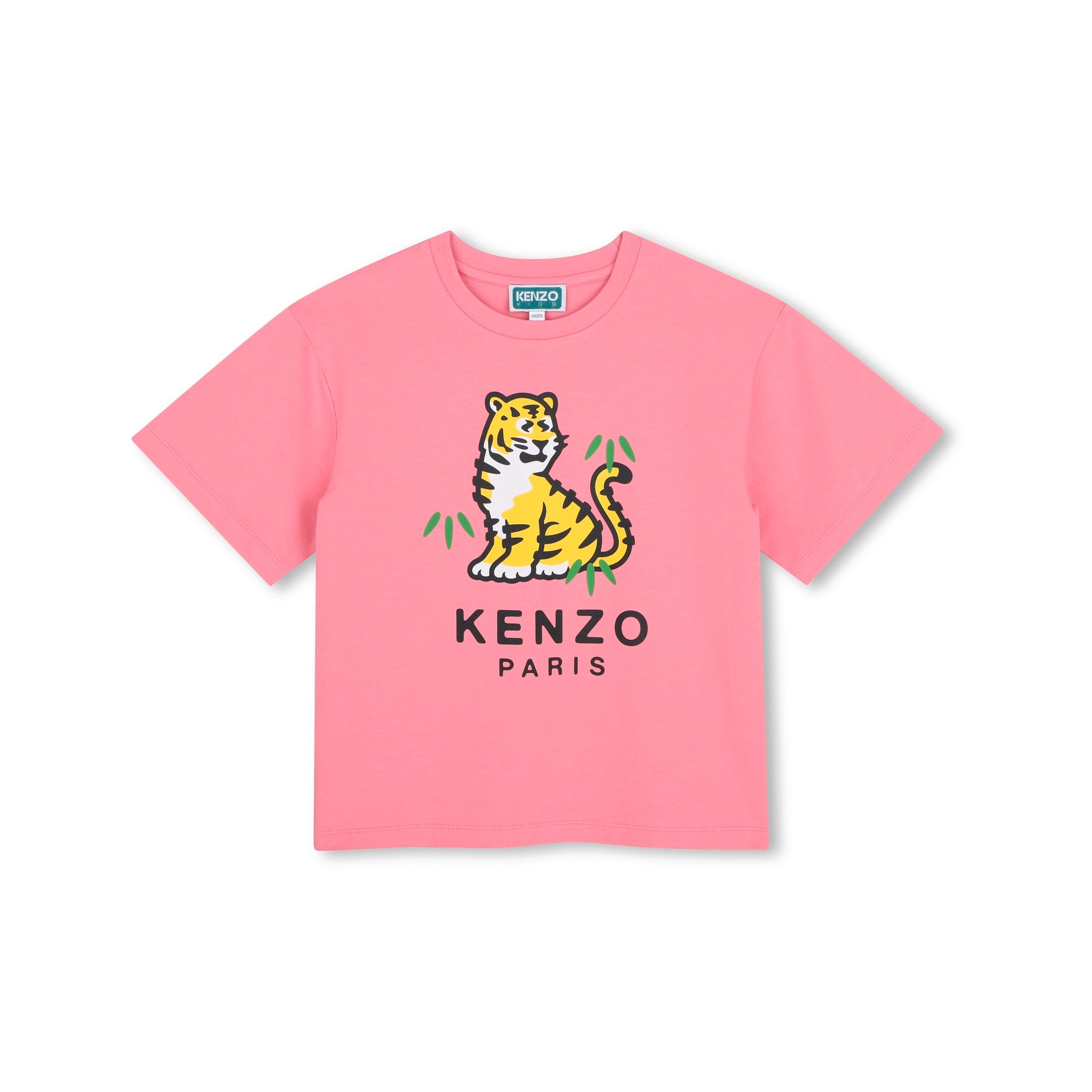 Girls Pink Tiger Printed Cotton T-Shirt