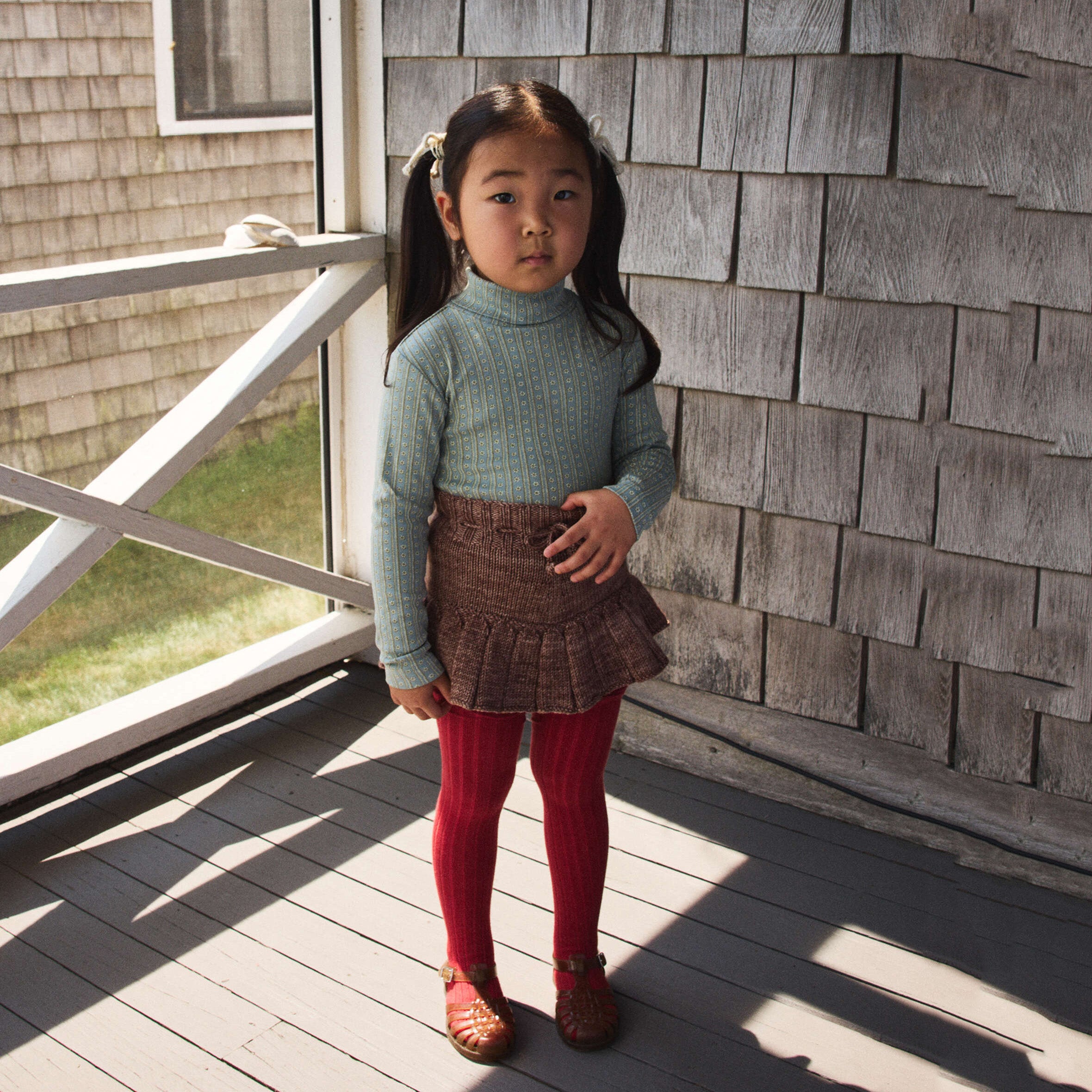 Boys & Girls Light Green Floral Cotton Turtleneck