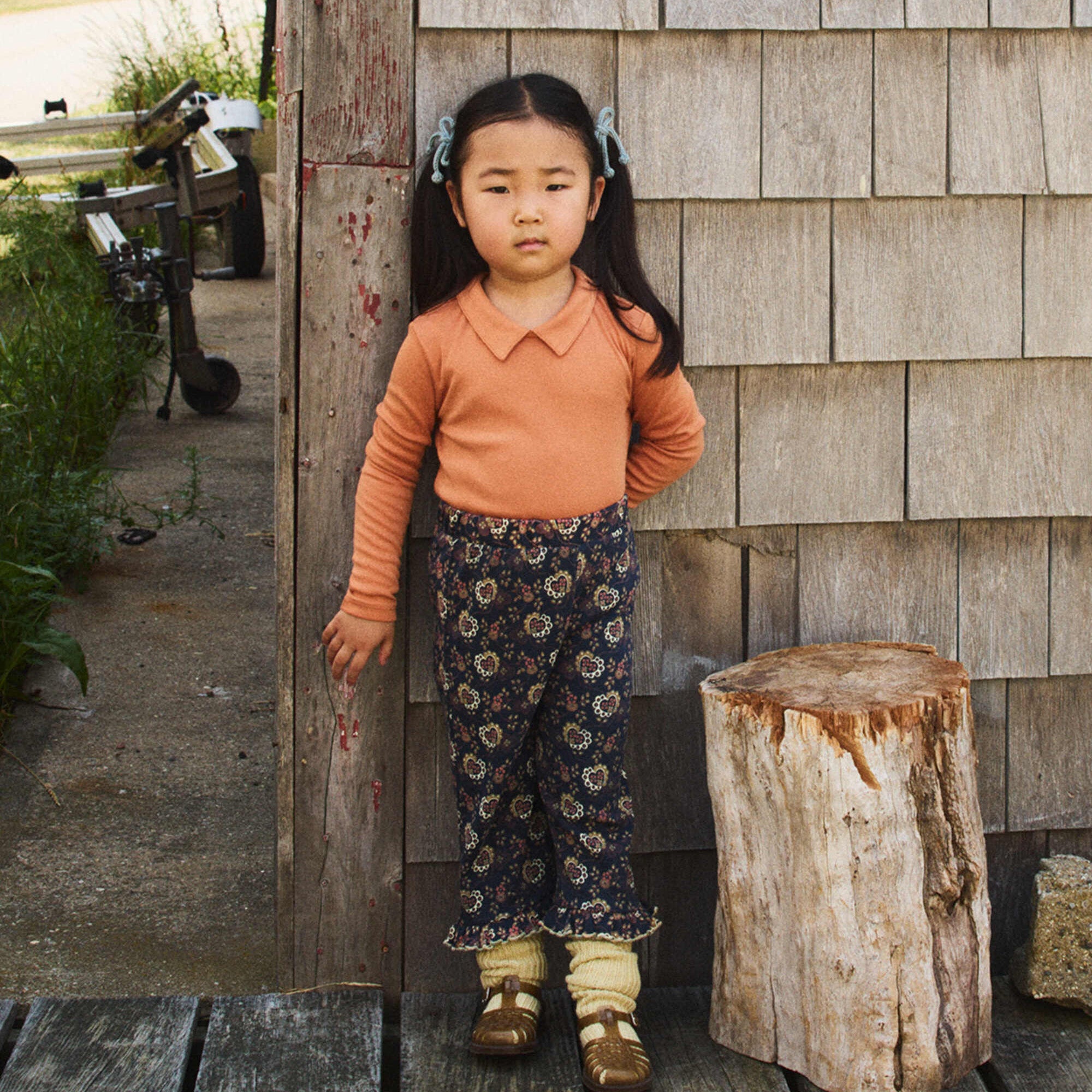 Girls Dark Grey Floral Cotton Trousers