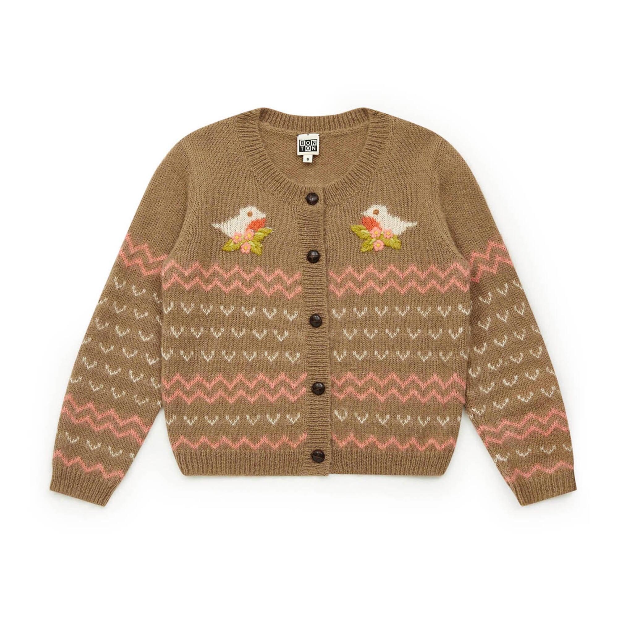 Girls Camel Flower Cardigan