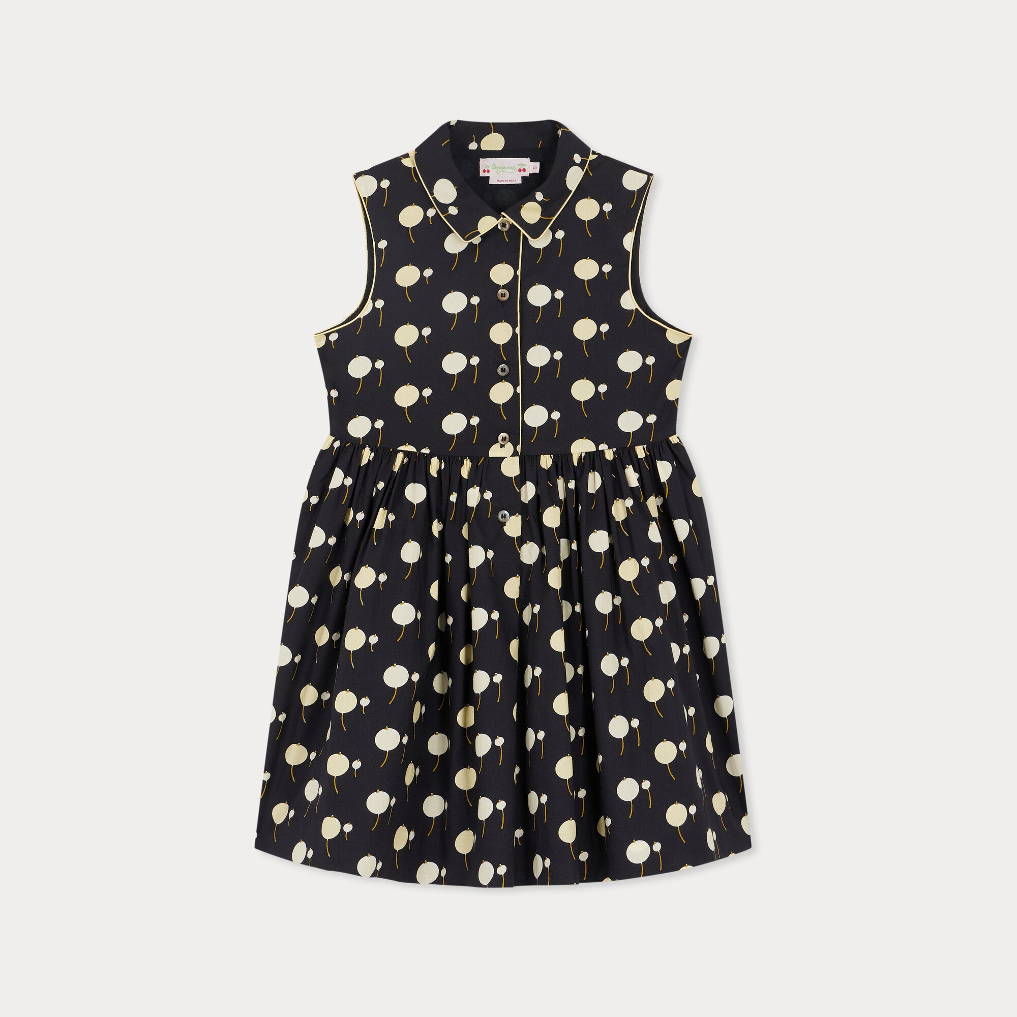 Girls Black Cherry Printed Cotton Dress
