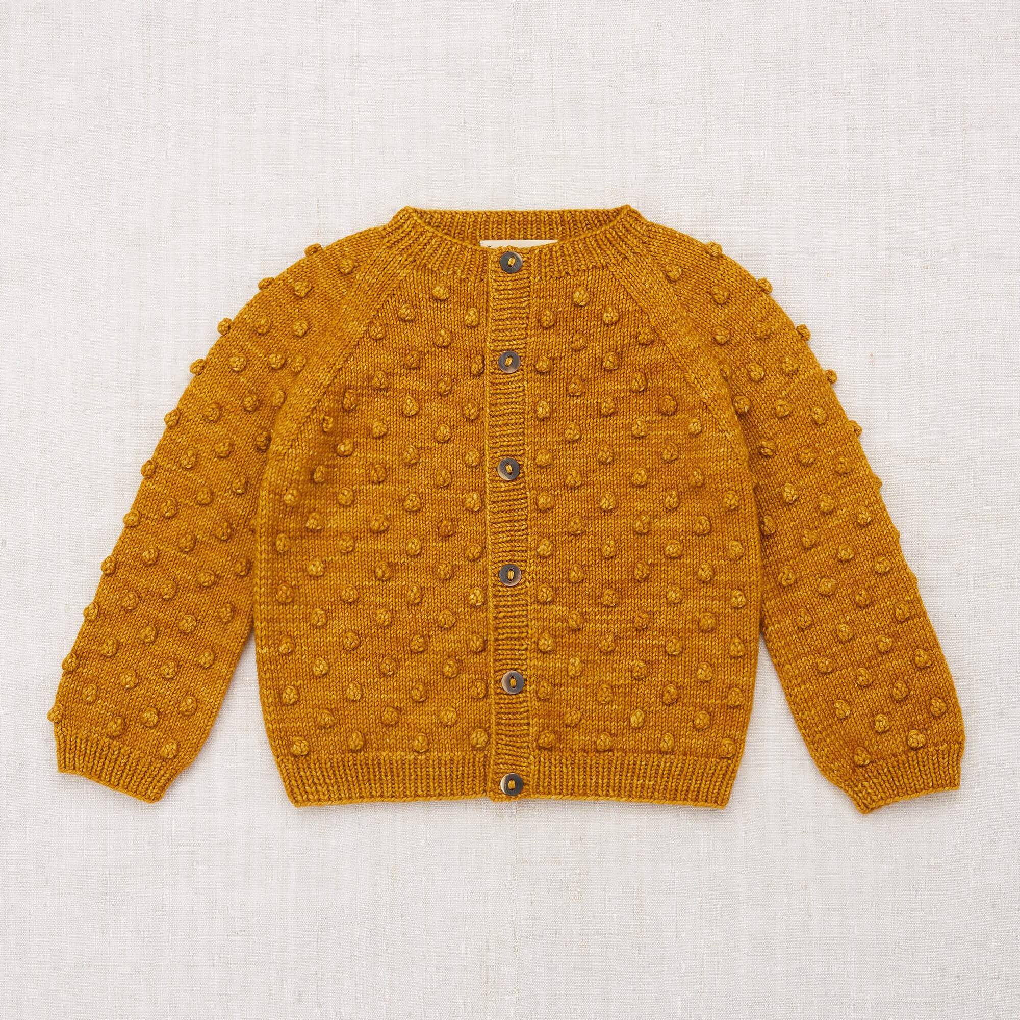 Girls Yellow Popcorn Wool Cardigan