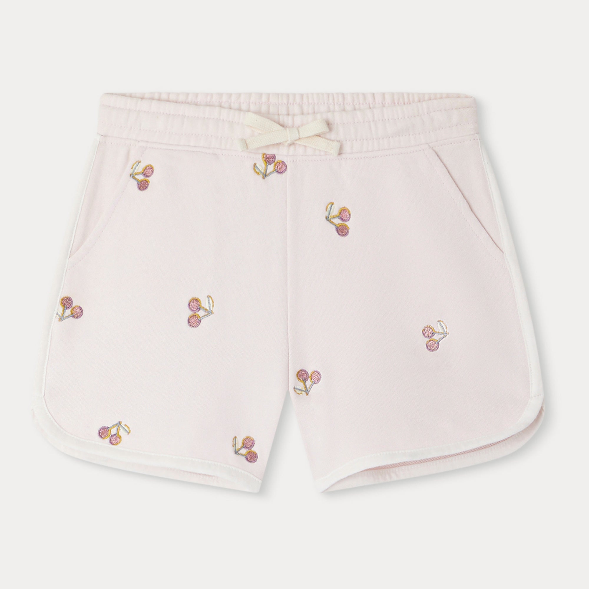 Girls Pink Embroidered Cotton Shorts