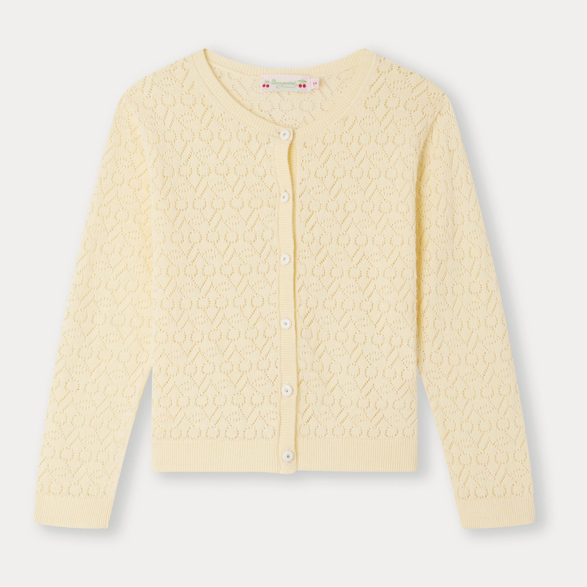 Girls Light Yellow Cherry Cotton Cardigan