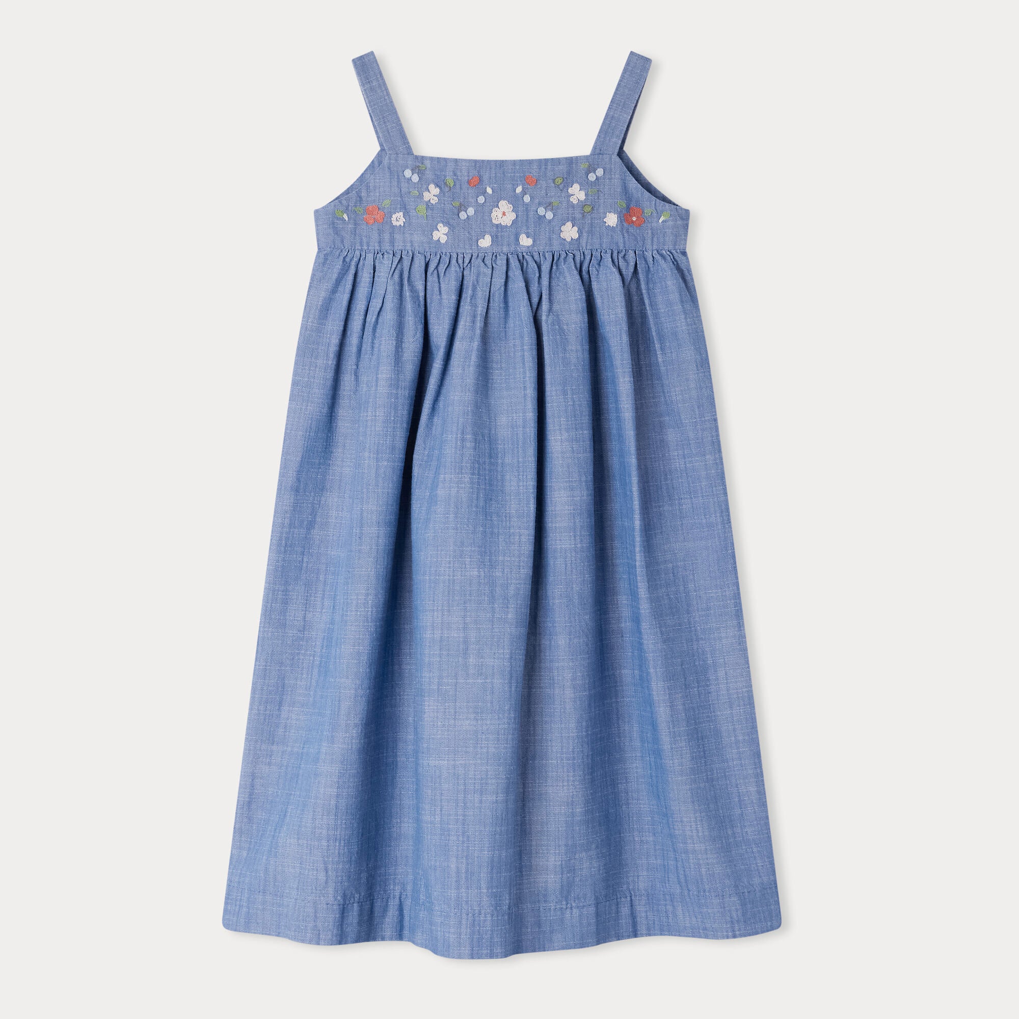 Girls Blue Embroidered Cotton Dress